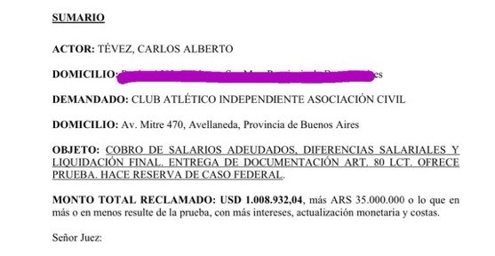 GerGarciaGrova's tweet photo. 🚨Carlos Tevez demandó a #Independiente por US$1.008.932 + 35 millones de pesos. 

📍Acusa que fue despedido y reclama salarios adeudados + diferencias salariales + 35 millones de pesos de premio por mantener la categoría. 

📸 @Mati_Martinez https://t.co/lb3JH24jfZ