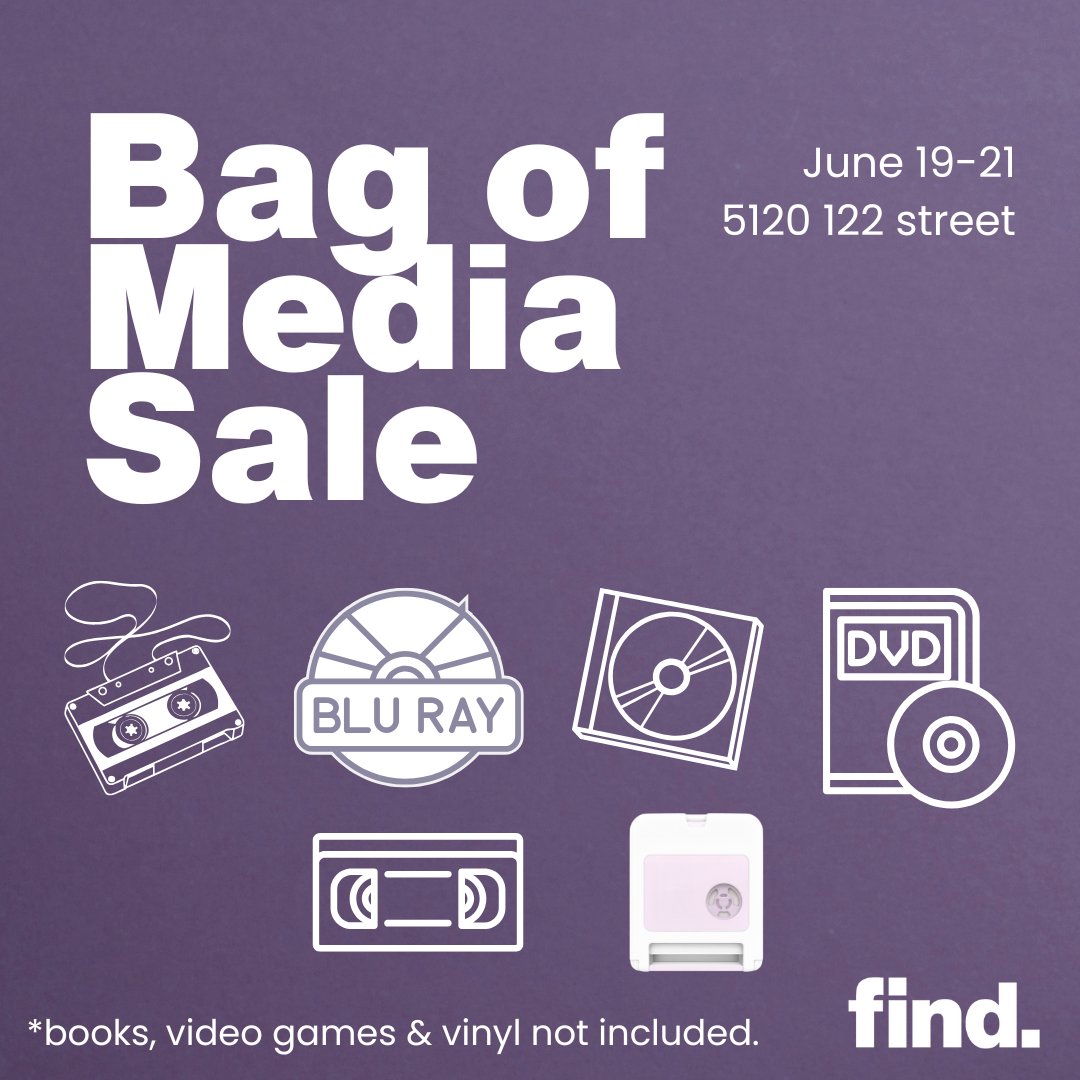 FindYEG's tweet photo. Remember when Friday night meant picking a movie and fighting for the remote?

June 19–21, fill a yellow bag with DVDs, Blu-rays, CDs, cassettes, 8-tracks, and VHS for just $15.

Come hunt for hidden gems at FIND, 5120 122 Street. 

How much do you think you can fit in a bag? https://t.co/UK81xFfGhx