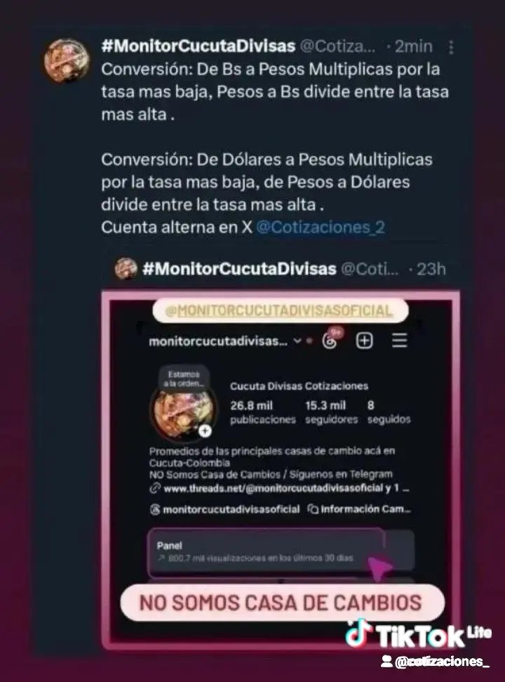 Cotizaciones_2's tweet photo. Buen día!
Tasa de cambio promedio relación Bolívar-Peso-Dolar-Euro acá en Cucuta-LaParada Colombia 
Únete a nuestro grupo de telegram 
https://t.co/Apbv2aF8uN https://t.co/6iFubMDI1U