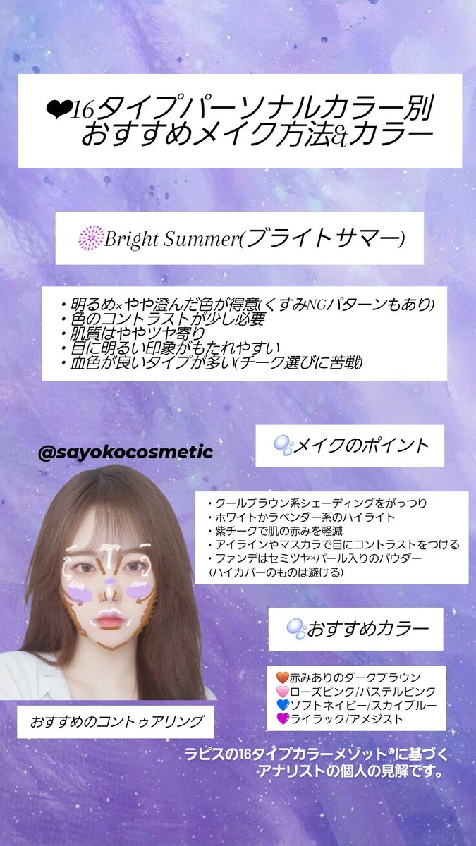sayokocosmetic's tweet photo. ❤︎改訂版16タイプパーソナルカラー別 
    おすすめカラー ブルベ夏ver.
𝐋𝐢𝐠𝐡𝐭 𝐒𝐮𝐦𝐦𝐞𝐫 &amp; 𝐁𝐫𝐢𝐠𝐡𝐭 𝐒𝐮𝐦𝐦𝐞𝐫
𝐌𝐮𝐭𝐞𝐝 𝐒𝐮𝐦𝐦𝐞𝐫 &amp; 𝐂𝐨𝐨𝐥 𝐒𝐮𝐦𝐦𝐞𝐫

チーク・ハイライト・シェーディングの塗り方/メイクのポイント/16タイプ別の解説を参考にしてね✌️ https://t.co/HQ3NvQXDXm