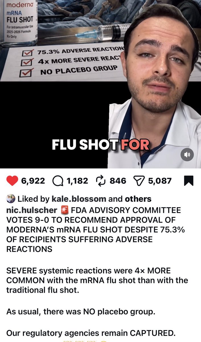 EveScim's tweet photo. @US_FDA The FDA is a sham, crooked to the core. You’re trying to push mRNA flu shots on our elderly!? This is the stuff of genocidal lunatics. https://t.co/dD2VUUN7Mn