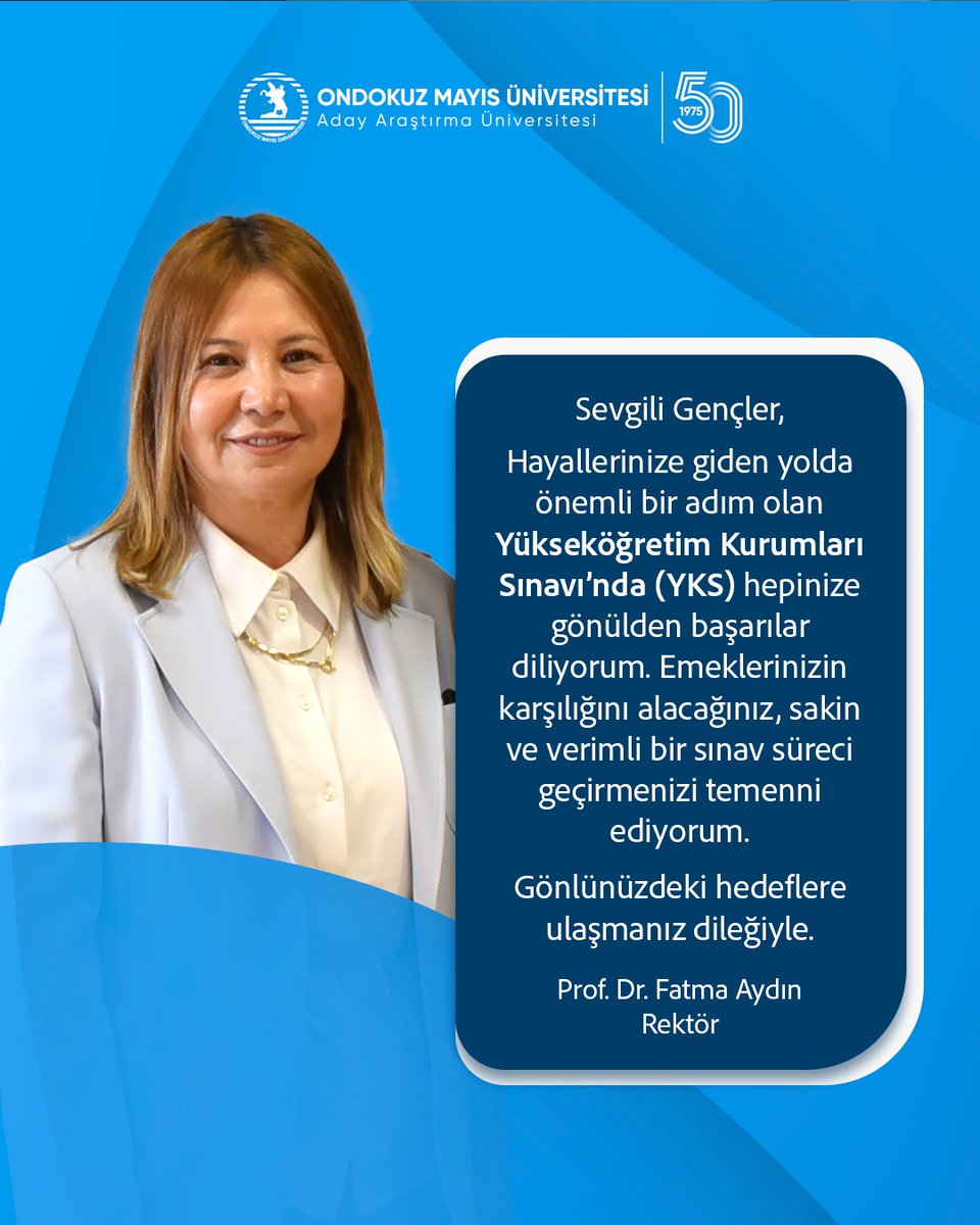 fatmaaydinMD's tweet photo. Sevgili Gençler, hayallerinize giden yolda önemli bir adım olan Yükseköğretim Kurumları Sınavı'nda (YKS) hepinize gönülden başarılar diliyorum.

Emeklerinizin karşılığını alacağınız, sakin ve verimli bir sınav süreci geçirmenizi temenni ediyorum. Gönlünüzdeki hedeflere ulaşmanız dileğiyle.