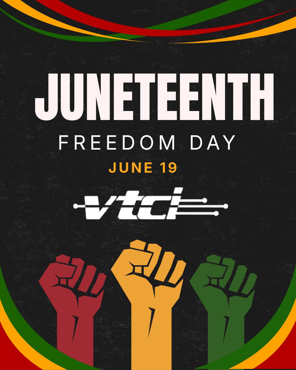 vtci52's tweet photo. Celebrating Juneteenth with our amazing community! At VTCI, we're committed to connecting and empowering our community every day. Happy Juneteenth! https://t.co/SIZGSU29Zz