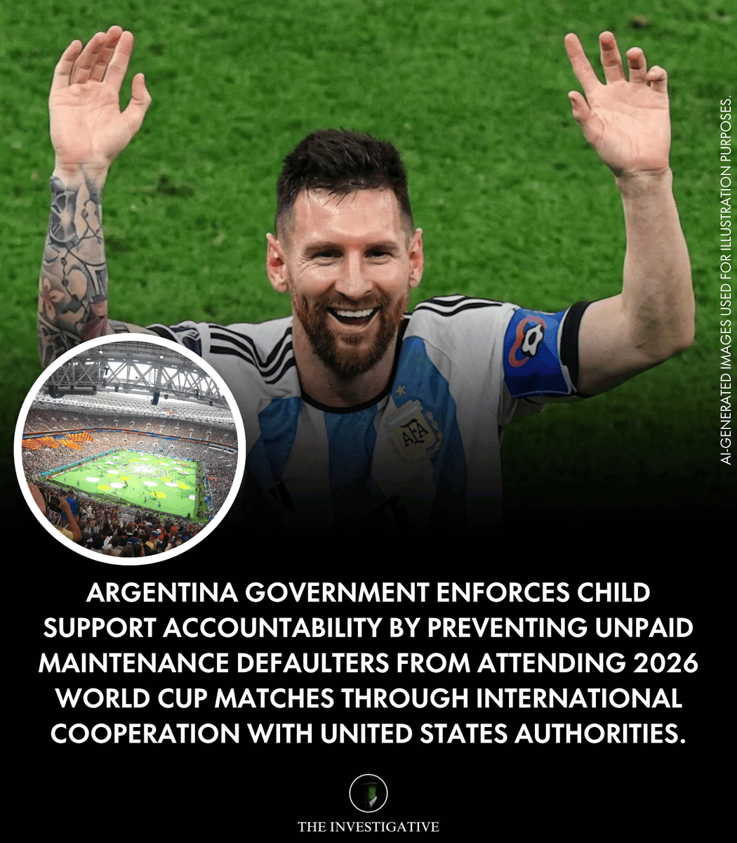 AnonymousNewsHQ's tweet photo. Argentina has taken unprecedented action by providing US authorities with a list of approximately 13,000 parents who owe court-ordered child support.
#fblifestyle #Argentina #WorldCup2026 #ChildSupport #StadiumBan https://t.co/ADB7HEqfTA