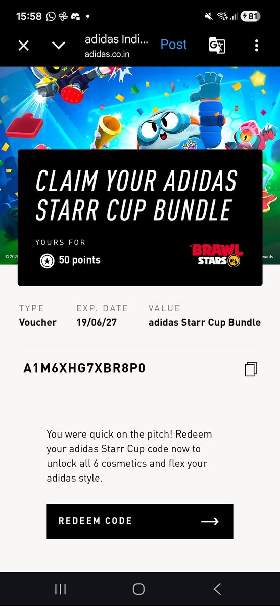 RexinY10's tweet photo. FREE Brawl Stars x adidas cosmetics! 

The adidas Starr Cup Cosmetics Bundle is now available for free through adidas web

Link: https://t.co/GsIB6NTaRL https://t.co/puLI9jPNki