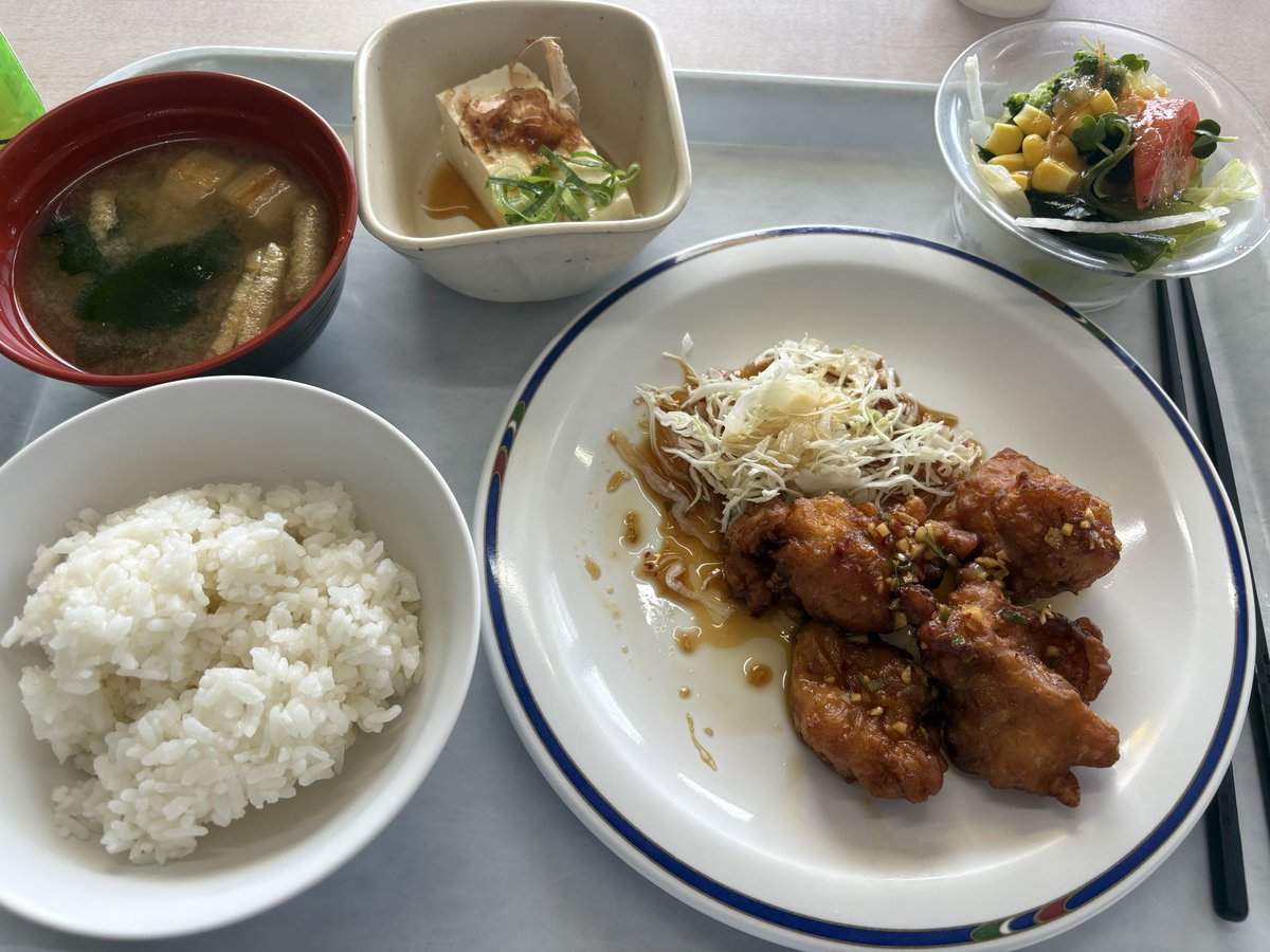 takuya_ypc's tweet photo. ２日続けて食堂で昼食を食べられるのは嬉しい。
ここ最近の物価高での100円定食は嬉しい。味もボリュームも満足。
#福利厚生の良い会社 https://t.co/sn0EIGONX0