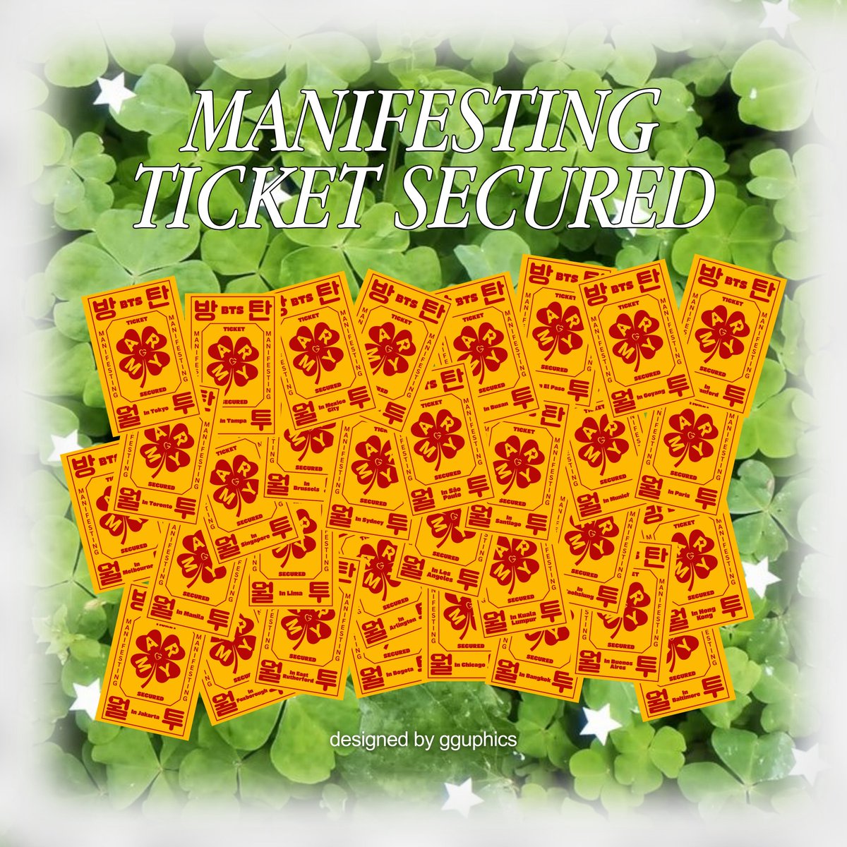 gguphics_'s tweet photo. I'm curious 🫣 how many of you who used my manifestation wallpaper were able to secure tickets? 👀🍀 and for those attending concerts in other countries, did it work for you too? Let me know, I'd love to hear your stories! 😊💜
#BTS_WORLDTOUR_ARIRANG https://t.co/Hnhx0WDXaN