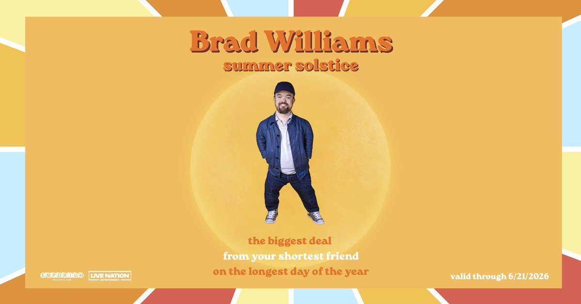 sevenvenues's tweet photo. ☀️ Summer Solstice Offer ☀️

It’s the BIGGEST deal from your shortest friend on the longest day of the year! Get $25 tickets to @funnybrad Williams at the Harrison Opera House on October 22.

Unlock with code SUMMER through Sunday or while supplies last → https://t.co/UIvn8pG14h https://t.co/rwiPG4xfMf