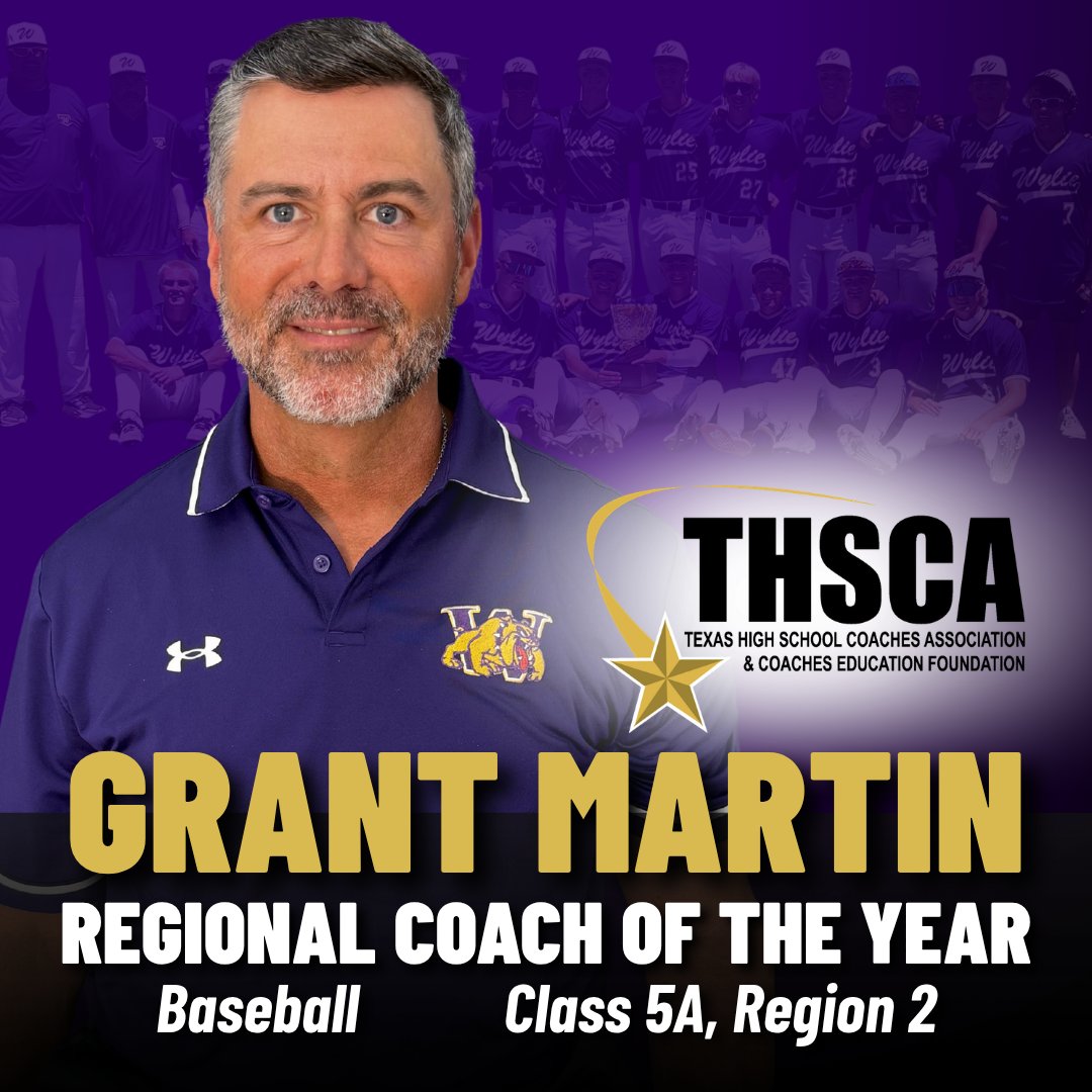 wylieathletics's tweet photo. Wylie extends congratulations to Head Baseball Coach Grant Martin, the THSCA Regional Coach of the Year: 25-26-Baseball-Regional-COTY-Winners.pdf https://t.co/FLy7jvVxip