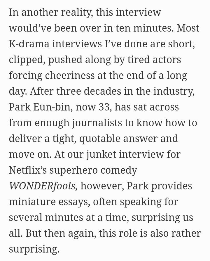 Celes0525's tweet photo. "In another reality, this interview would’ve been over in ten minutes. However, Park provides miniature essays, often speaking for several minutes at a time, surprising us all."

Ah los periodistas siempre elogian a Eunbin por su dedicación en las entrevistas 🙂‍↕️ https://t.co/BqqvQuXJTk