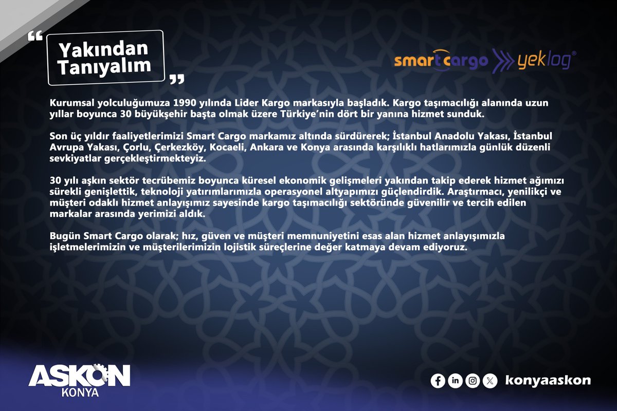 konyaaskon's tweet photo. ASKON Konya Yönetim Kurulu Başkan Yardımcımız ve yönetim kurulu üyelerimiz ile birlikte Smart Cargo’yu ziyaret ettik.

Ziyaret kapsamında firmanın faaliyetleri, lojistik sektöründeki çalışmaları ve gelecek dönem hedefleri hakkında istişarelerde bulunduk. Misafirperverlikleri ve değerli paylaşımları için Smart Cargo ailesine teşekkür ediyor, çalışmalarında başarılar diliyoruz.