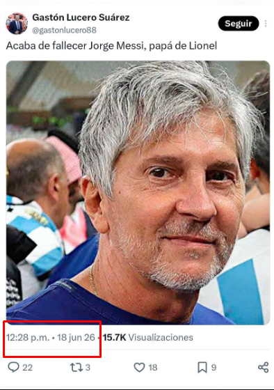 tintoyfaina's tweet photo. #URGENTE 

QUE TODOS LA CONOZCAN!!!
SE LLAMA EVANGELINA ARANDA, LIBERTARIA Y TRABAJA EN "NEURA", EL STREAMING DE FANTINO, LA DERECHA DIARIO Y LEGISLATURA PORTEÑA

Miren de donde habría nacido el FAKE NEWS sobre la supuesta muerte del padre de Messi.

Evangelina escribe el tuit 12:00 Hs

El periodista Gastón Lucero Suarez da la noticia a las 12:28 Hs.