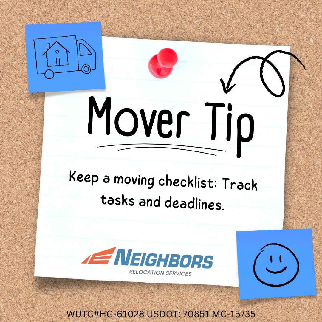 SeattleMover's tweet photo. A checklist is your best friend on moving day. 📋✅ From confirming the truck arrival to checking every room one last time. Stay organized. Stay calm. Move smart. 🚛💙 #MovingChecklist #StayOrganized #MovingDay https://t.co/A5u6cdzYAn