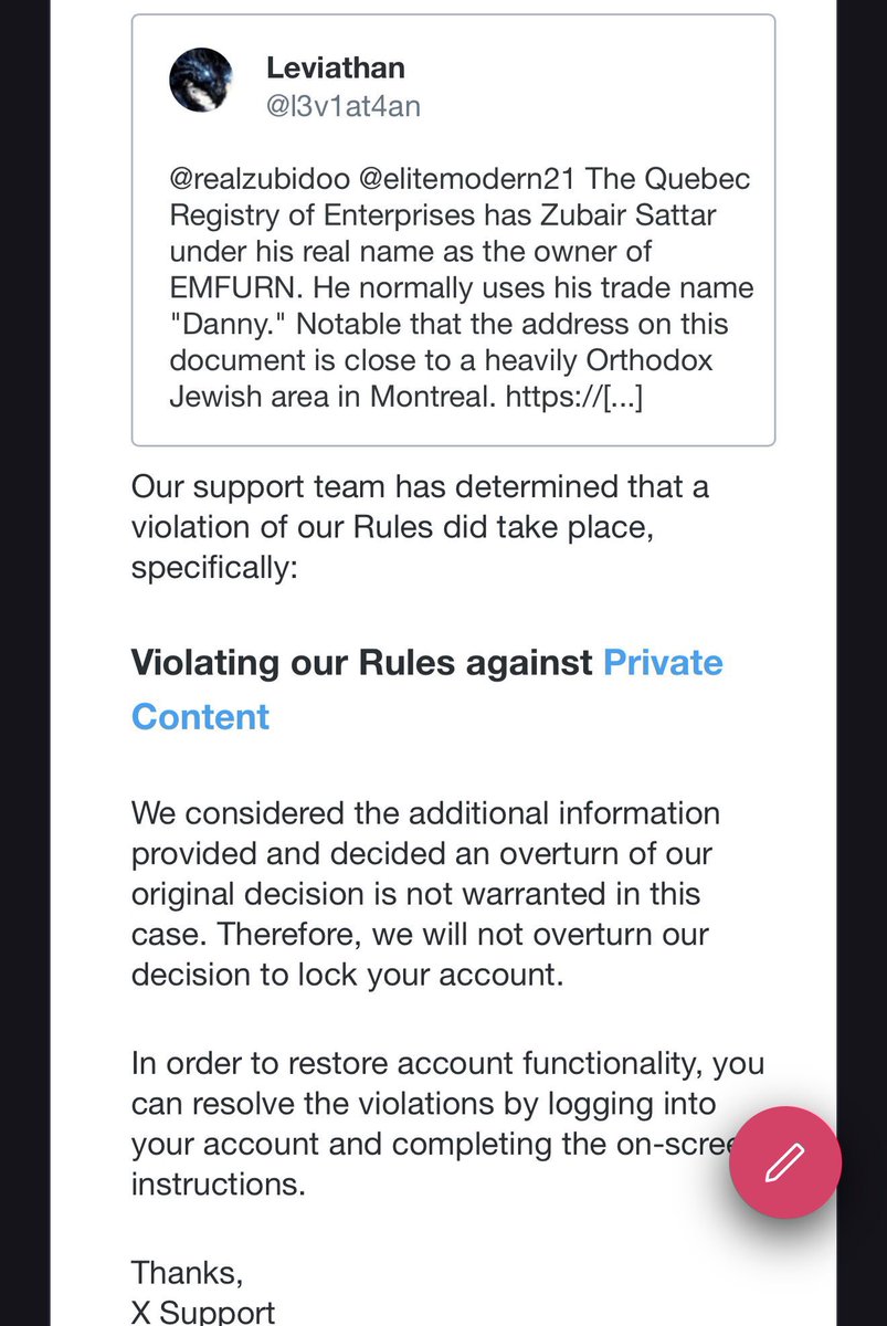 ThevoiceAlexa's tweet photo. 🚨THIS IS EXTREMELY CONCERNING!

@X has apparently ruled that @l3v1at4an violated its rules for sharing information from a publicly available corporate registry.

If accurate, this should ALARM everyone right now.

@nikitabier @elonmusk please take action, this is censorship!