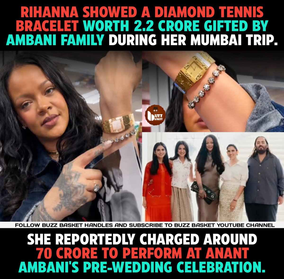 theBuzZBasket's tweet photo. #Rihanna showed 2.2 Crore bracelet gifted to her by #Ambanis 

#AnantAmbani #Ambani #AmbaniWedding https://t.co/a2B3n9gj2c