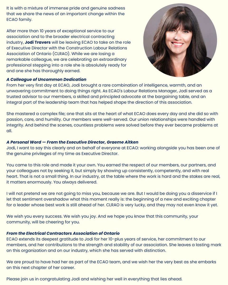 ECAOntario's tweet photo. Celebrating Jodi Travers and Her Next Chapter!

Please join us in congratulating Jodi and wishing her well in everything that lies ahead. https://t.co/0gTpRzljso