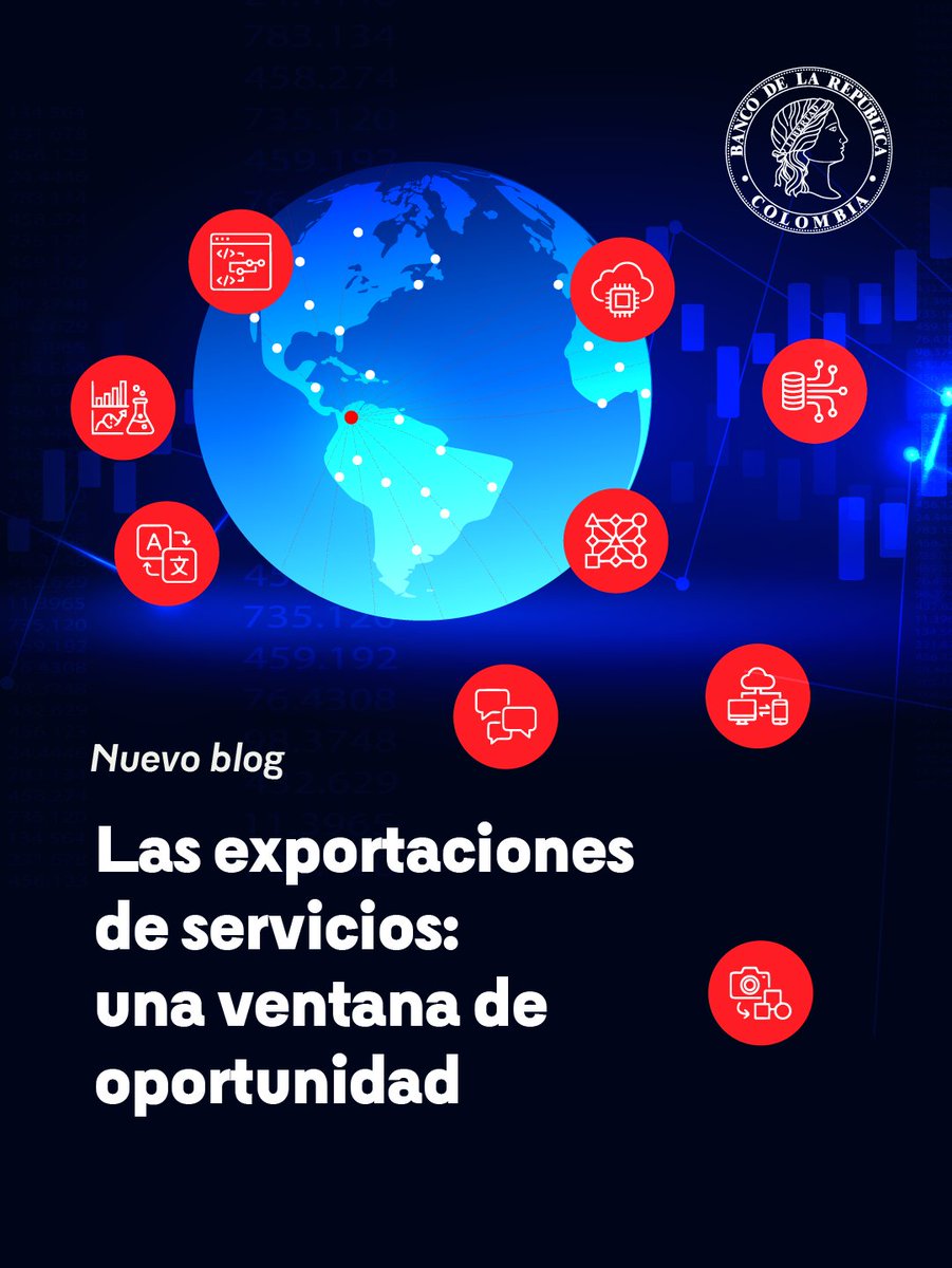 BancoRepublica's tweet photo. En el #BlogBanRep se analizan los resultados de una investigación reciente sobre el comercio exterior de servicios en Colombia, que incluye diversas métricas que evidencian la creciente importancia de las exportaciones de servicios en el país a lo largo del siglo XXI. 

Consulte el Blog 👉 https://t.co/CQkAEq3dji