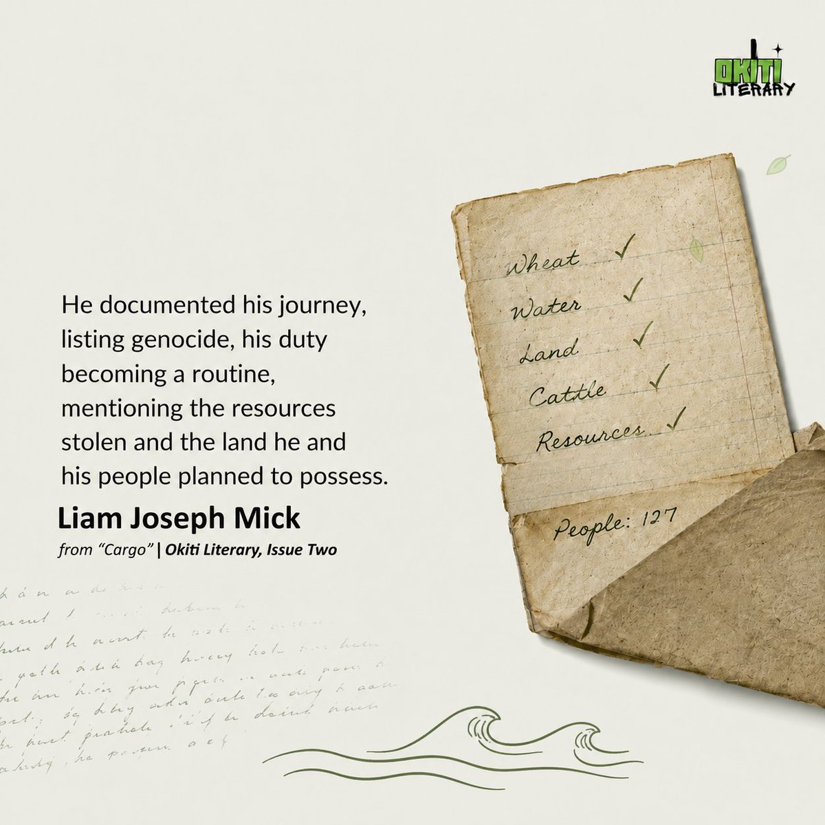 okitiliterary's tweet photo. A piece from Liam Joseph Mick’s "Cargo" in our Second Issue.

If you haven't, read it here,
https://t.co/cM1guKE7fG

#PoemSpotlight #IssueTwo #OkitiLiterary #PoetryCommunity https://t.co/9KHAd5FVaN