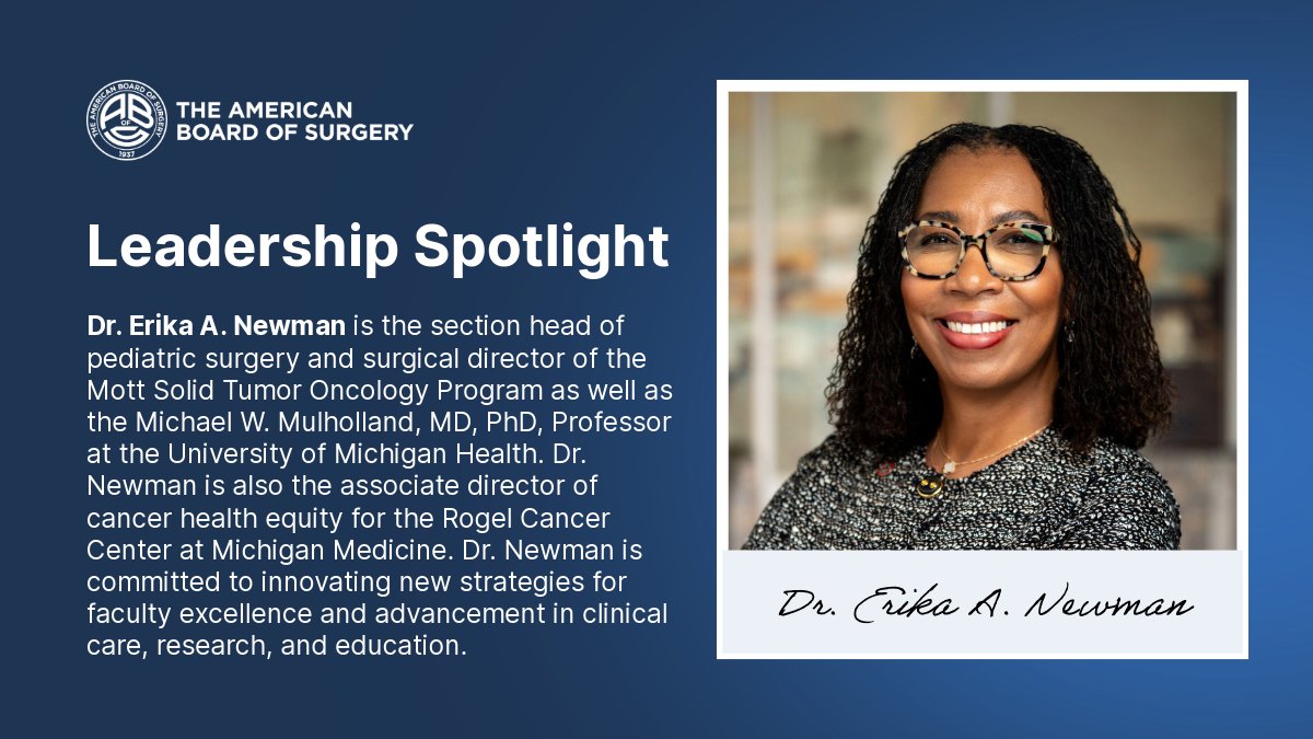 AmBdSurg's tweet photo. Meet Dr. Erika Newman, a member of the Council of the ABS and the Assessment Committee, and a director of the Pediatric Surgery Board. Thank you, Dr. Newman, for being a collaborative force advancing patient-centered surgical care. https://t.co/75ZXkUSLJp