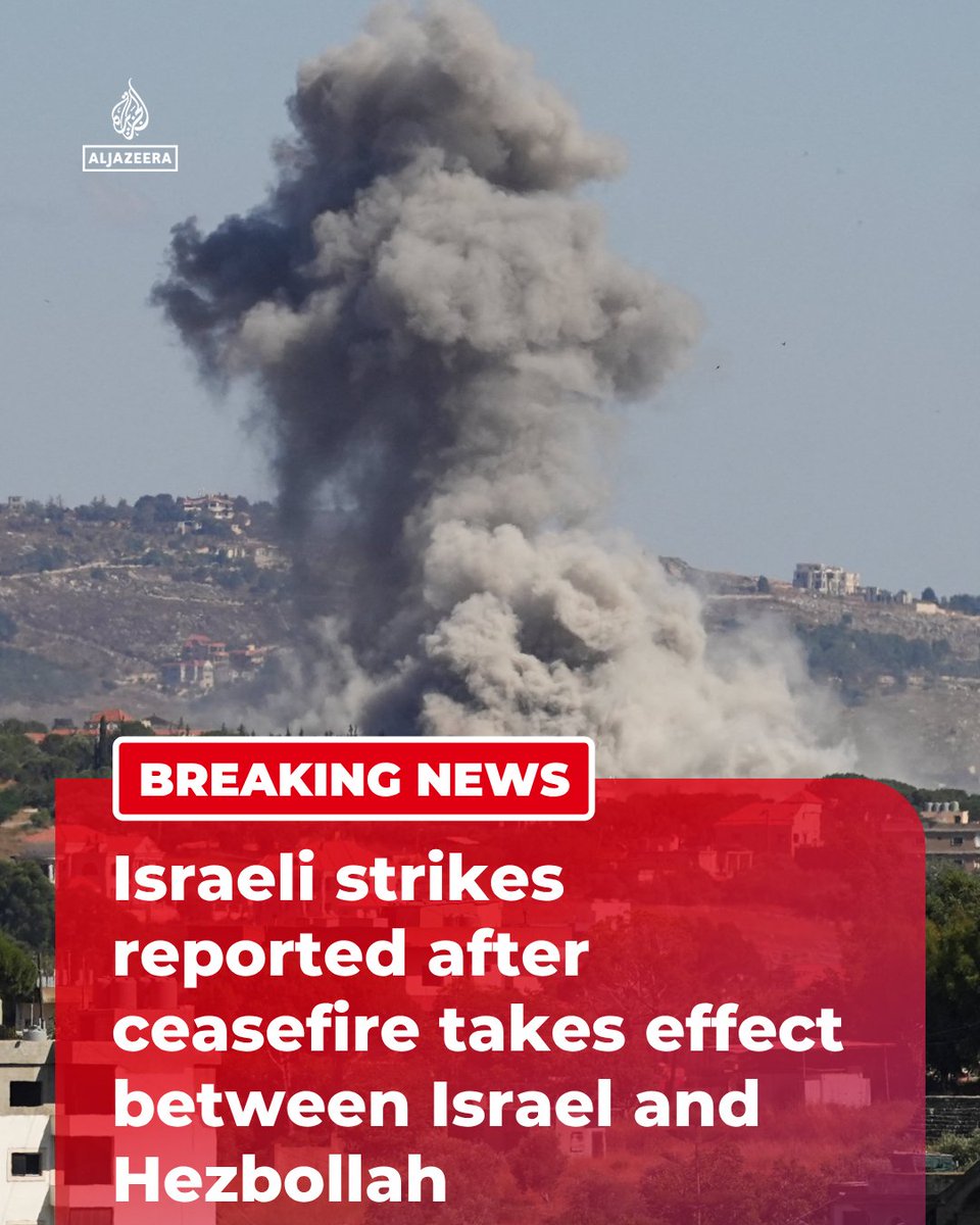 AJEnglish's tweet photo. BREAKING: Israel and Hezbollah have renewed their ceasefire, a US official tells Reuters, even as Israeli strikes in southern Lebanon continue killing civilians.

LIVE updates: https://t.co/yCr7PlIlBL https://t.co/hnqJKfYonY
