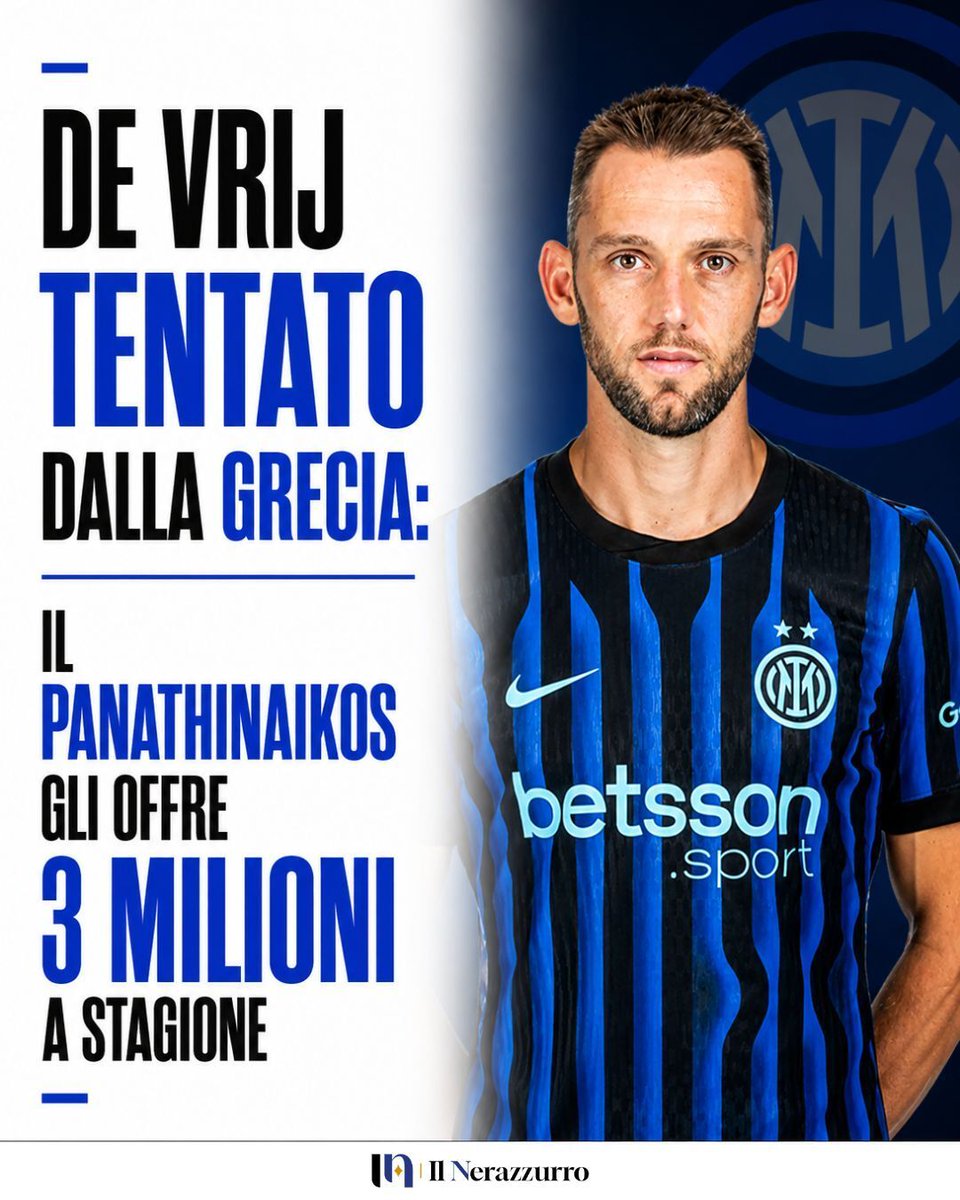 _ilnerazzurro's tweet photo. Secondo Di Marzio, i greci offrono 3 milioni di euro netti a stagione all'ormai ex difensore dell'Inter. Da capire se verrà trovato un accordo. L'olandese riflette. https://t.co/RcSuaEoj6C