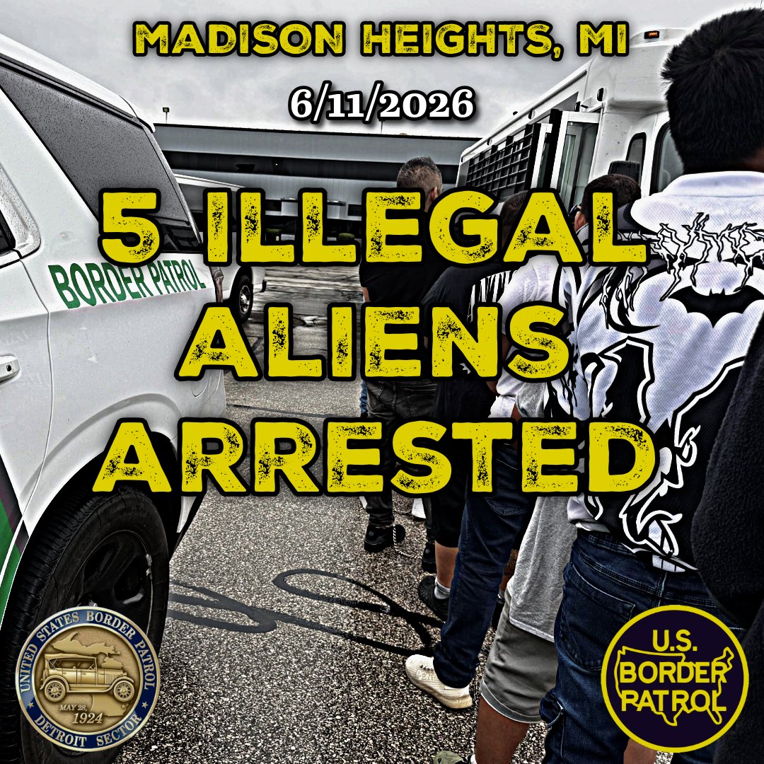 USBPChiefDTM's tweet photo. 6/11 – Five illegal aliens from Mexico were arrested by Detroit Station agents in Madison Heights, MI. All 5 subjects were admitted entry into the United States as temporary farm workers but overstayed their visas and will now be #deported. 

Charge:
* NON-IMMIGRANT OVERSTAY

#DetroitSector #BorderPatrol #BorderSecurity
