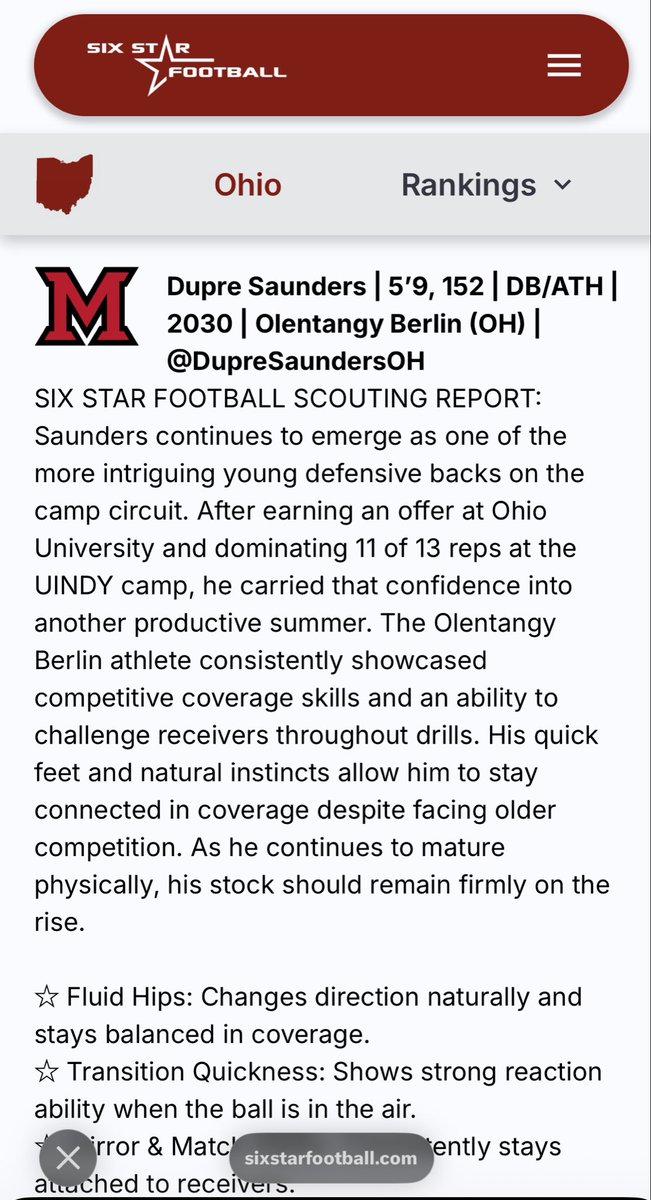 DupreSaundersOH's tweet photo. Thank you for the write up @sixstarfootball . I have been putting in hours. Looking foward to the tackle season. My  short goal is to show how physical I am and make plays early.

 @Mark__Porter @JaredLuginbill @270Gridiron @247Sports @rivals @AllenTrieu @TheUCReport @SWiltfong_ @DB_CoachCoombs @CoachCherokee @DBCoachWhite @FlashTanski @DLO614 @CoachOlaAdams @Coach_BNeal @RoryMannering @CoachOmli @CoachOjong @CoachDJBland @stephenroncelli @Coachpoindexter @jeffbowens9 @KeeversChris @Coach_Odom @CoachClark3 @jernarogilford @THE_OhioPlayers @NxgnCamps @Crook36 @CoachShanefelt @LauerFBU