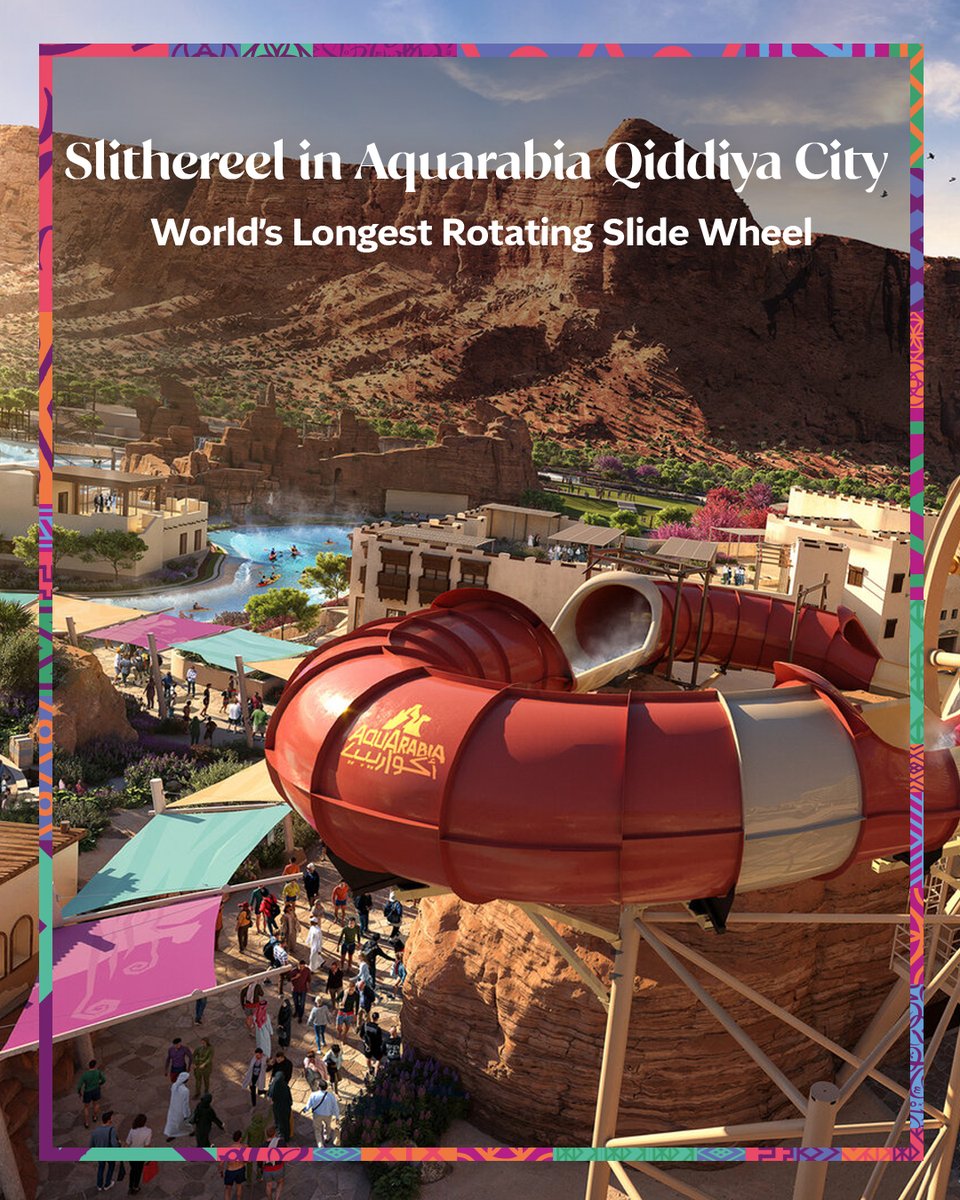 VisitSaudi's tweet photo. A spinning slide experience packed with unexpected turns, vibrant effects, and plenty of splashes 🛝🌊
​
📍 Aquarabia, Qiddiya City

Give it a whirl:
https://t.co/46bovook36

#VisitSaudi https://t.co/aHZEjAESm3