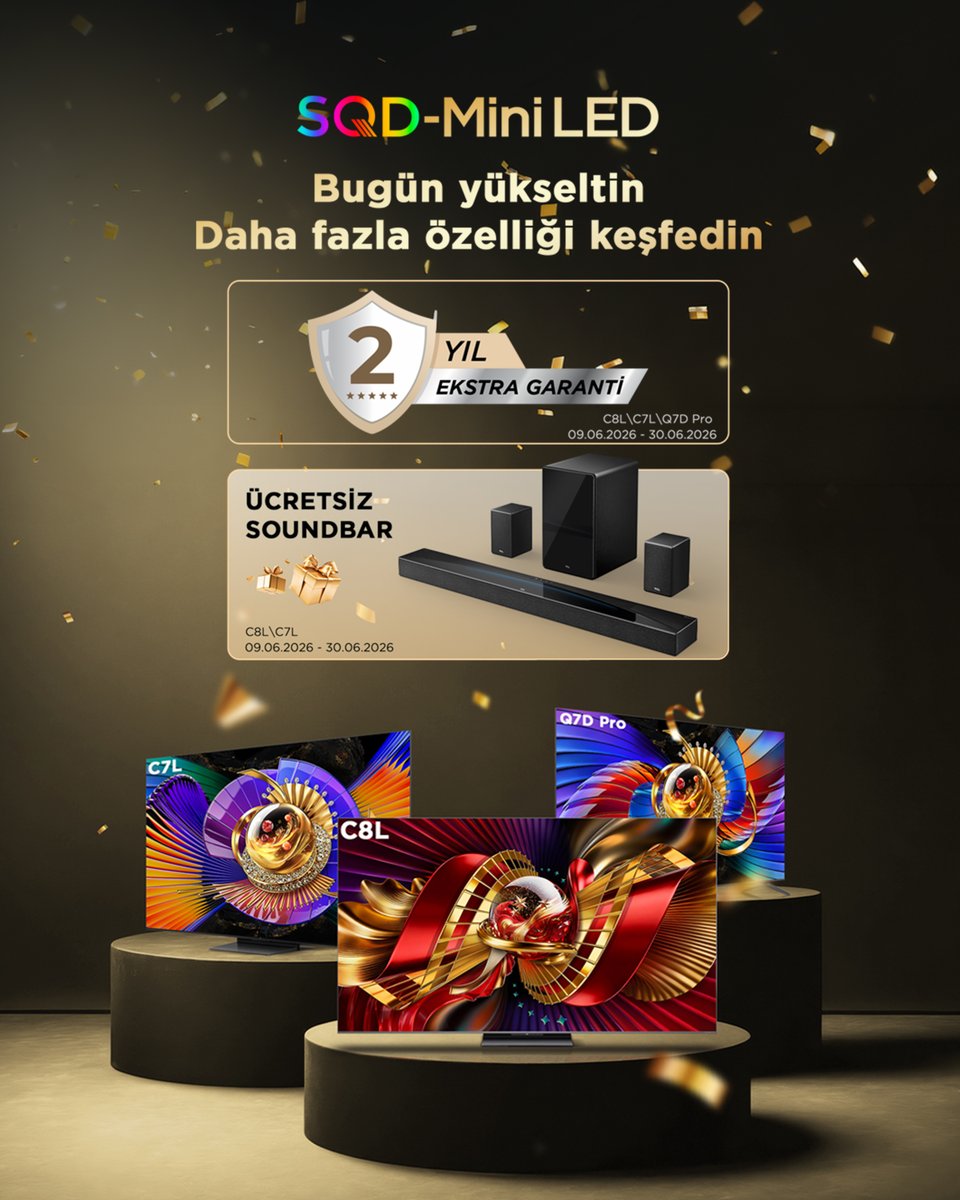 TCLElectronicTR's tweet photo. 9 – 30 Haziran tarihleri arasında kampanya kapsamındaki TCL SQD-Mini LED TV modellerinden birini satın alın, modele özel soundbar hediyesi ve toplam 3 yıl garanti avantajından yararlanın.
#TCL #SQDMiniLED #MiniLED #Soundbar #GüçlüSesDeneyimi https://t.co/KrWjeUjYBF