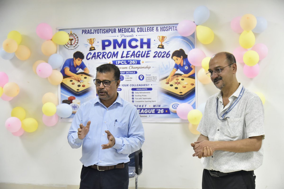 mediapmch's tweet photo. The first-ever PMCH Carrom League 2026 commenced on 19th June, 2026 at PMCH. The tournament was inaugurated by Prof. (Dr.) B. K. Baishya, Principal-cum-CS, who encouraged participants to embrace the spirit of healthy competition and teamwork.
Let the games begin!

#PMCH #PCL2026 https://t.co/1aMN9LWWUU