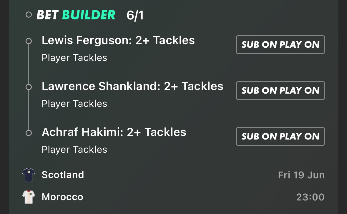 scout_reportss's tweet photo. Ladder bets/parlay for Scotland 🏴󠁧󠁢󠁳󠁣󠁴󠁿 v Morocco 🇲🇦 

1+ tackles for Shankland, Hakimi, Ferguson, and in ladder 1 add 2+ saves for Angus Gunn. https://t.co/dbMhcq9tEM