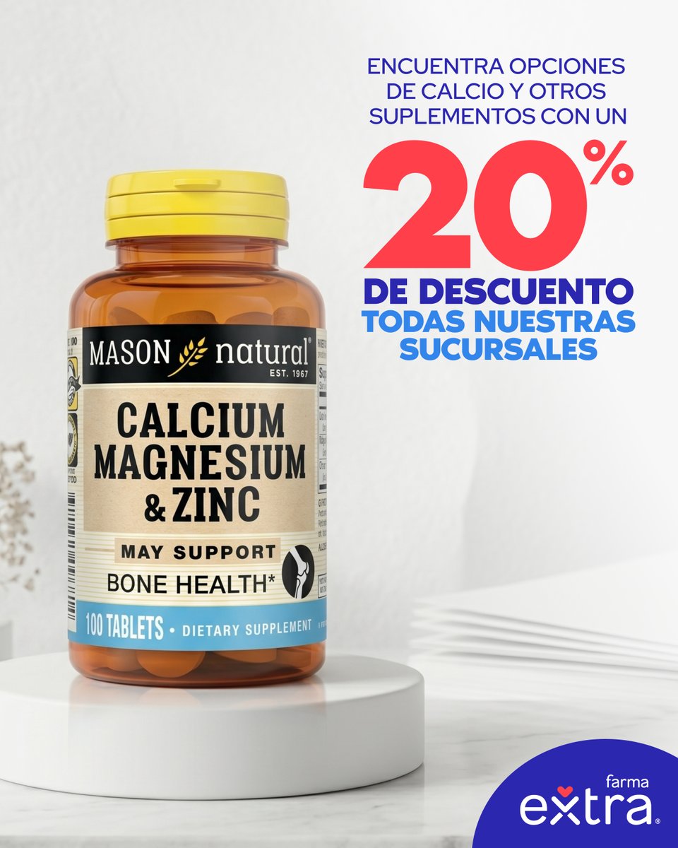 Farmaextrado's tweet photo. El calcio es esencial para mantener huesos fuertes. Cuando el cuerpo no recibe suficiente, comienza a tomar calcio de los huesos, debilitándolos poco a poco.

📍Aprovecha un 20% de descuento en suplementos y vitaminas, disponibles en todas nuestras sucursales.

#FarmaExtra https://t.co/2tJELFSrgl