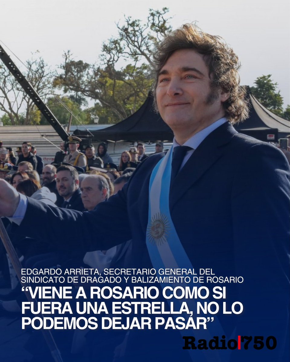 VHMok's tweet photo. 🇦🇷  DÍA DE LA BANDERA: GREMIOS DE ROSARIO DECLARARON A MILEI PERSONA NO GRATA

❌ Diversos gremios y organizaciones sociales, entre ellos la CATT, la UTEP y ATE, declararon al presidente Javier Milei "persona no grata" y se movilizan para repudiar su visita a Rosario en el marco del Día de la Bandera, denunciando el impacto de sus políticas.

✊ La protesta reúne a distintos sectores sindicales y sociales que cuestionan las medidas impulsadas por el Gobierno nacional y buscan expresar su rechazo durante la visita presidencial.

🎙️ "Cada vez que pise suelo rosarino nosotros le vamos a decir a Milei que es persona no grata en esta ciudad", señaló Edgardo Arrieta, secretario general del Sindicato de Dragado y Balizamiento de Rosario, en #LaMañana por @am750.

#JavierMilei #Rosario #DíaDeLaBandera #Gremios