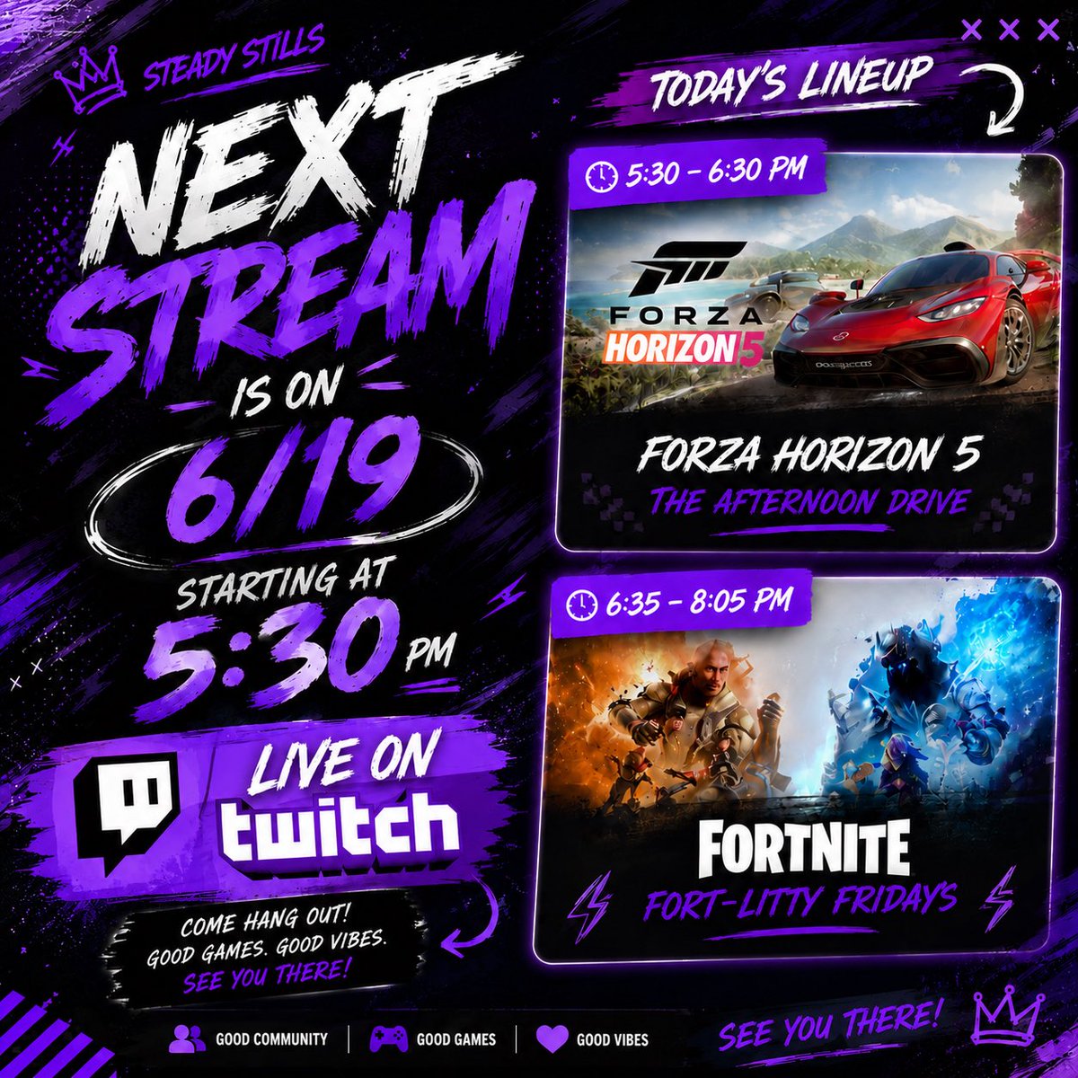Steadystills's tweet photo. Today’s schedule on Twitch #twitch #streamer #gamer https://t.co/97BvMEVaA8