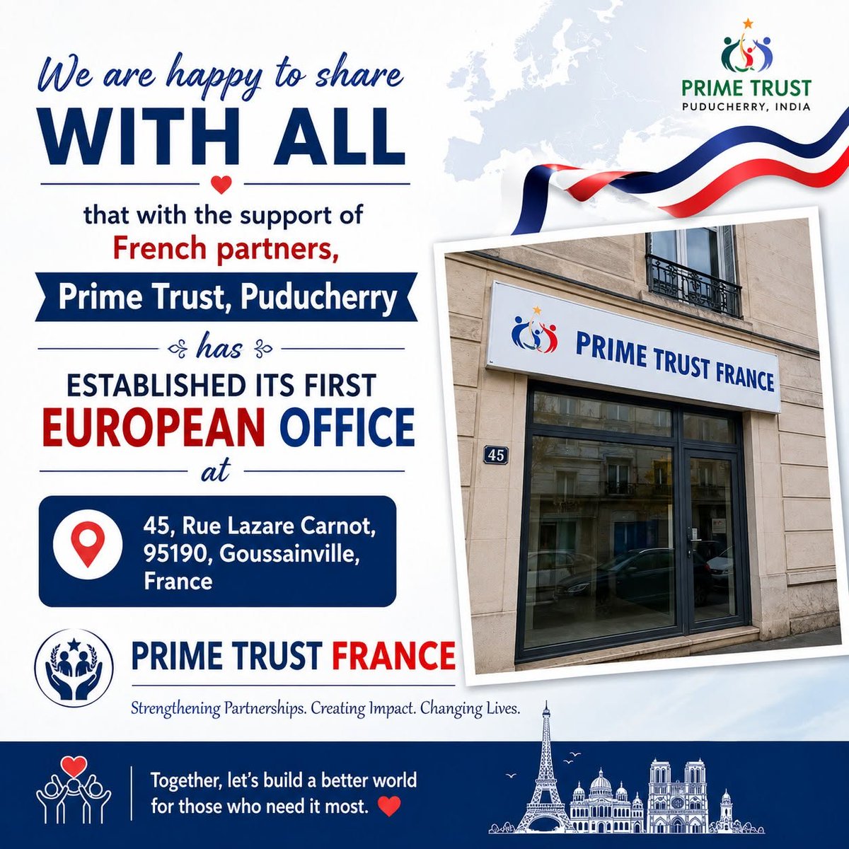 Indiavol2010's tweet photo. 🇫🇷 Prime Trust is proud to launch its first European office in France!
A new milestone that strengthens our global mission in education, healthcare, women empowerment,and community development.
🌐 https://t.co/jRDwEFDFUX
🌐 https://t.co/NJ7k4EKBmx
#PrimeTrust #FranceOffice #IVC https://t.co/ZN9a7DKxyc