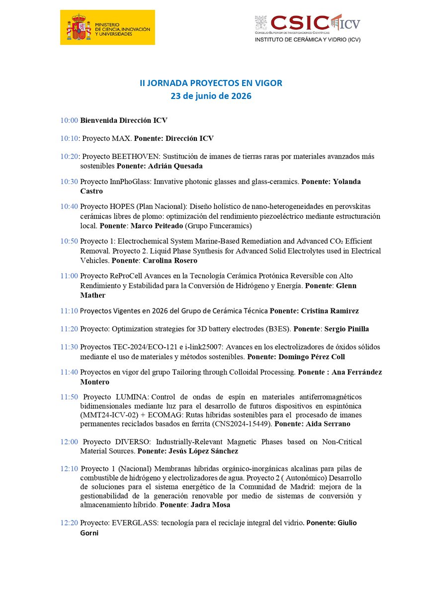 icvcsic's tweet photo. 🔬 II Jornada de Proyectos en vigor #ICV2026
📅 23 junio
🕙 10:00–13:00
📍 Salón de actos ICV
Presentaciones de proyectos, intercambio de ideas y nuevas colaboraciones 🤝
🍽️ Después: comida popular + juegos (13:30)
#CSIC #Ciencia #Investigación #ICV https://t.co/fJAB3t6xGB