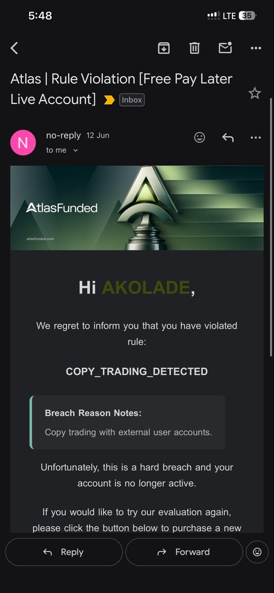 Striver450982's tweet photo. I was also denied payout by @atlasfunded in the guise of copytrading. No ip, not same device but I was accused of 4 trades looking similar to someone other trader in some part of the world. I don’t take nor give signals. How is this fair. I deserve to be paid @CianHansardAF https://t.co/ENwEB75EJk
