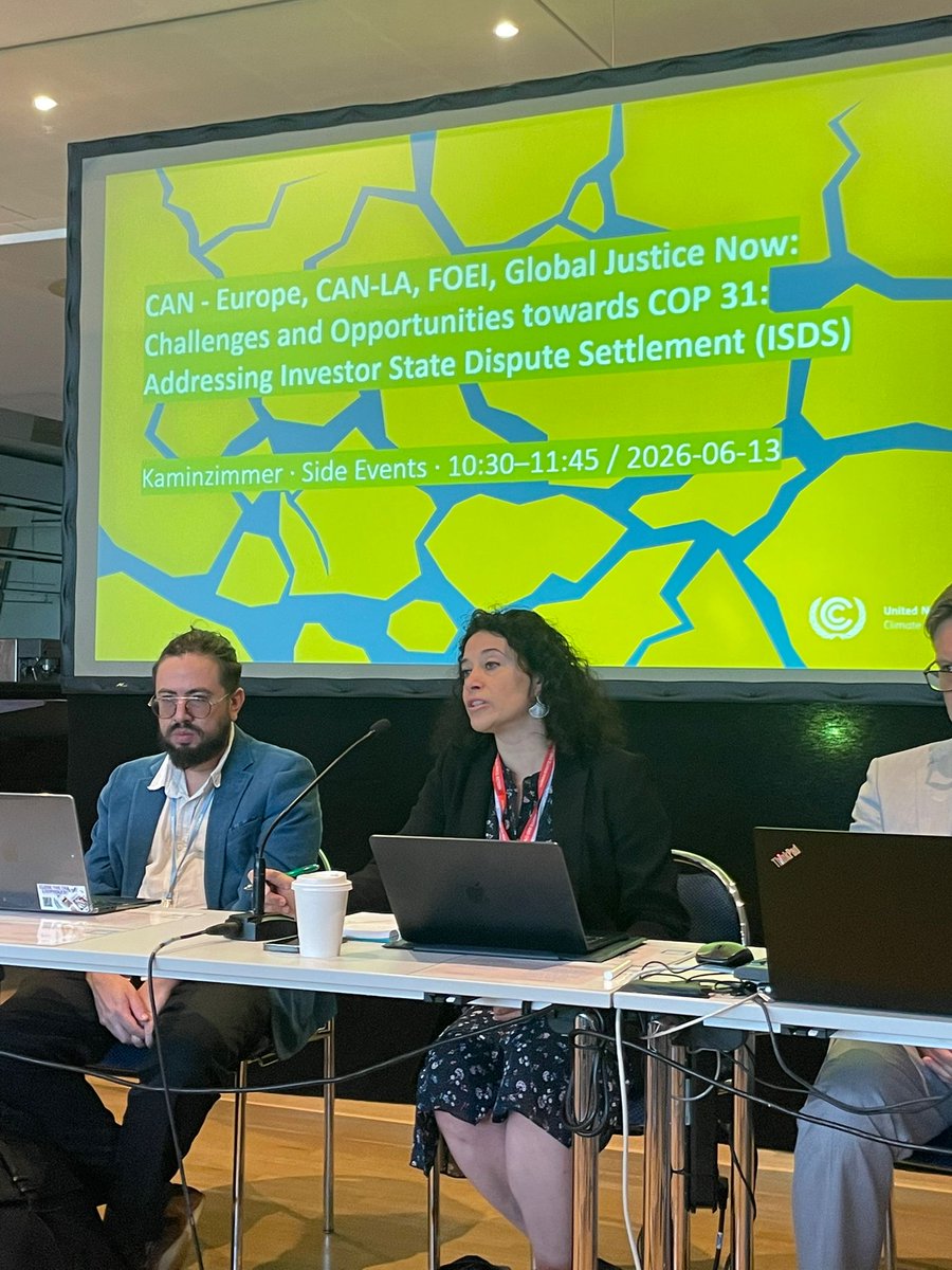 GlobalJusticeUK's tweet photo. UN climate talks wrapped up in Bonn yesterday. Our side event with @CANEurope @CAN_LA_ @FoEint threw light on corporate courts blocking climate action.  

Govt reps from Colombia, Australia and the UN @SRclimatechange called for states to work together to address ISDS https://t.co/Q56kPS9iM3