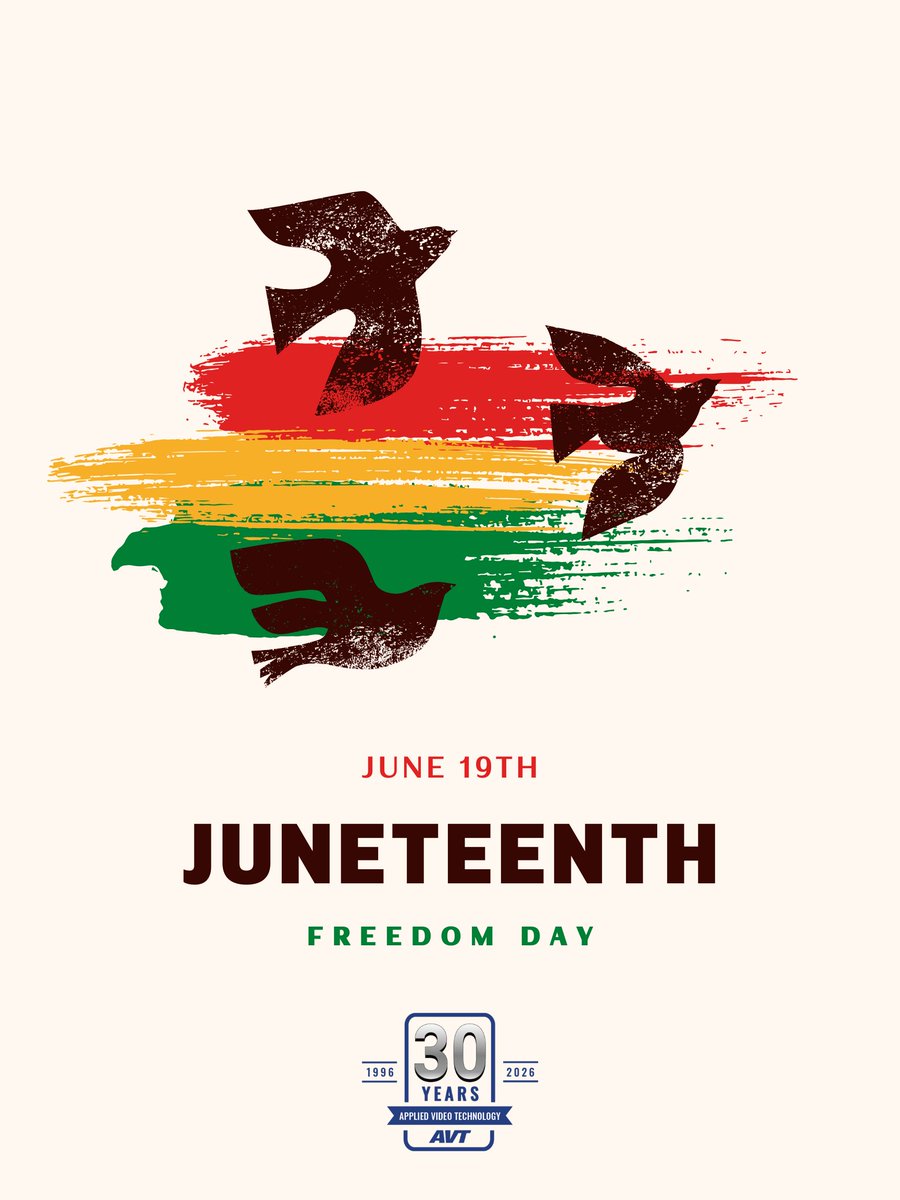 AppliedVideoInc's tweet photo. Today we honor Juneteenth, a day of reflection, recognition, and continued progress.

At AVT, we remain focused on building spaces that bring people together and give every voice the ability to be heard.

#Juneteenth #Progress #Inclusion #AVT https://t.co/gLG55lH9zd