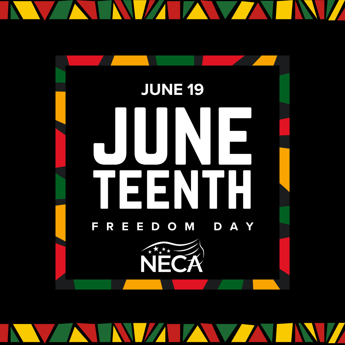 necanet's tweet photo. Juneteenth is a time to honor resilience, reflect on the work that continues, and celebrate the people whose talents and leadership strengthen our industry and communities every day. ❤️🖤💚

#WeAreNECA https://t.co/9Vvd0P9vfw