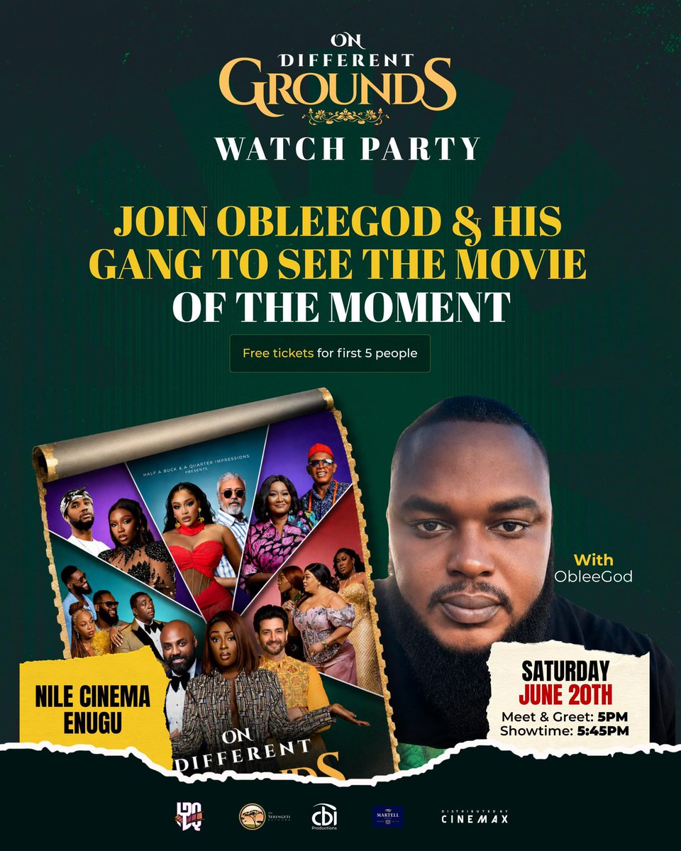 EnuguGod's tweet photo. If you are in Enugu I’m organizing a watch party at Nile Cinema, Spar Mall Enugu all weekend for the release of this movie “On Different Grounds”

Showing from today till Sunday by 5pm 

Endeavor to see this one with your family and friends you’d love it https://t.co/kSdtjCzHpE