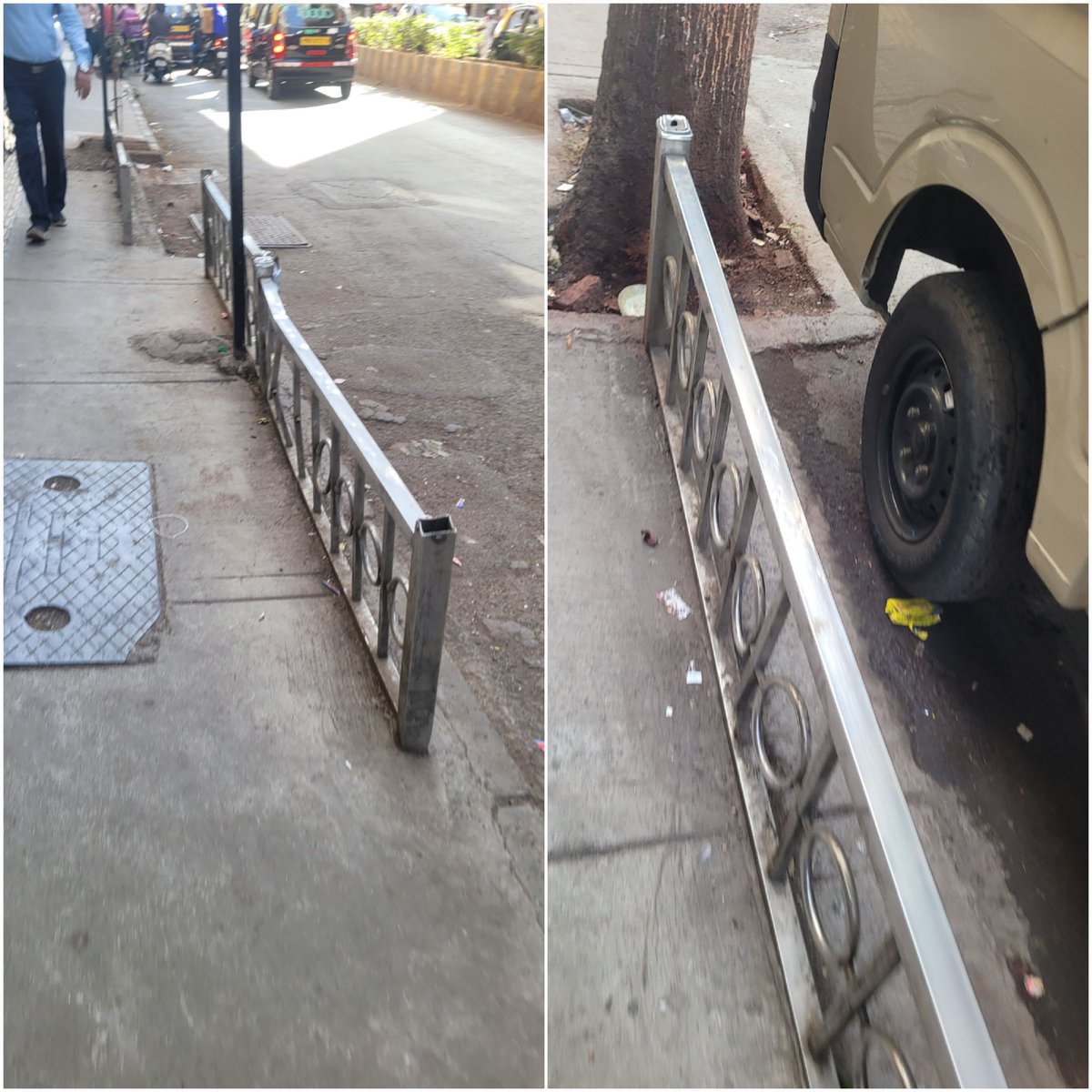 Shitytruths's tweet photo. Most of these Shops have rear Entries in lane behind below GrantRd Bridge

Yet their Tempos, Trucks, Eecos, Taxis park in Middl of Narrow Rd below Skywalk thanks to Support from @mybmcWardD &amp; Authorities

Grills put up yrs bac were not even Knee-length &amp; Rd/Footpath leveld 2day https://t.co/PO1eua0c1S