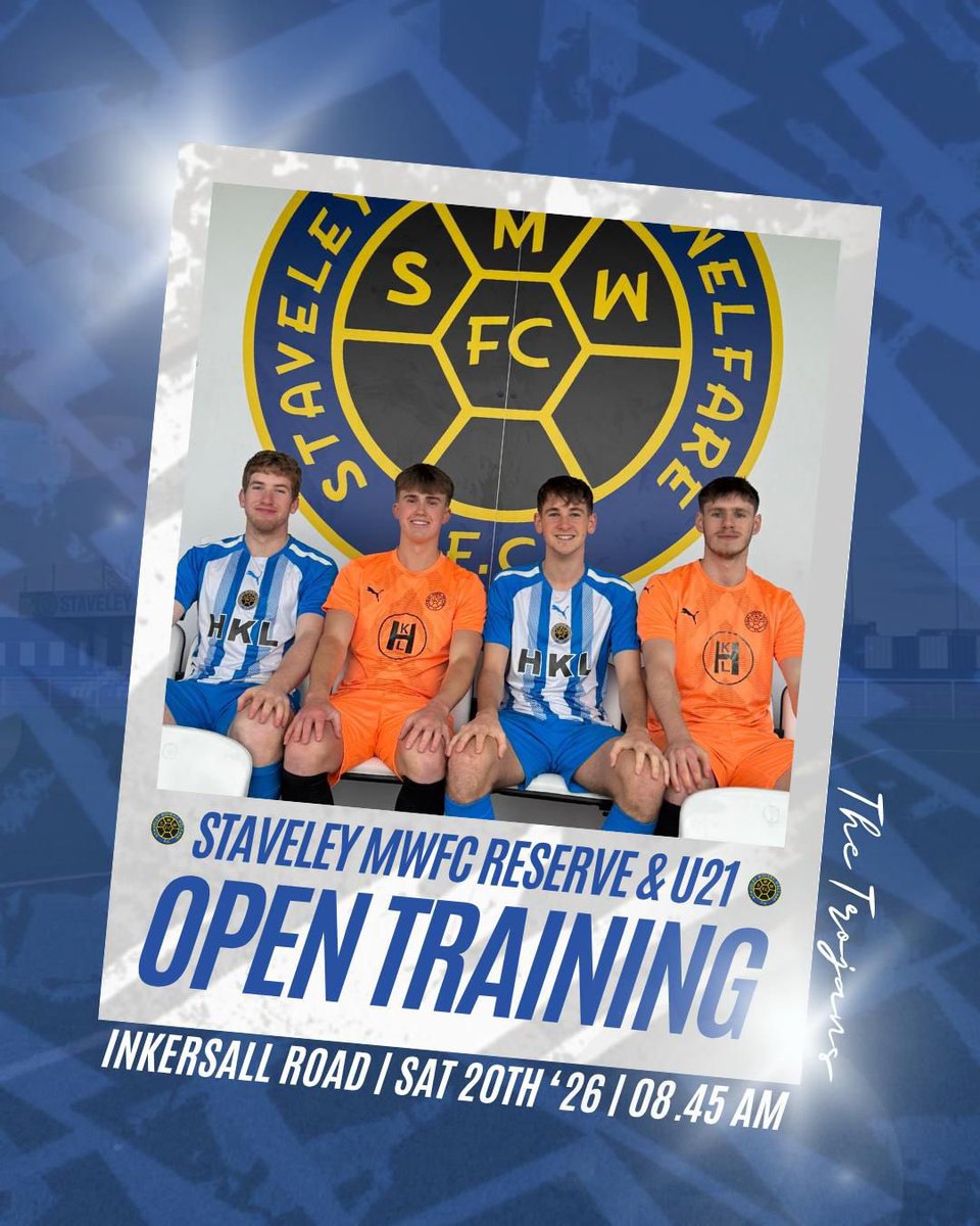 StaveleyMWFC's tweet photo. Ready to join the Squad? ⚽️

Join our u21s and Reserves in an open training session tomorrow at 08:45am. 

#JoinTheTrojans #SMWFC https://t.co/JmAwQATUFT