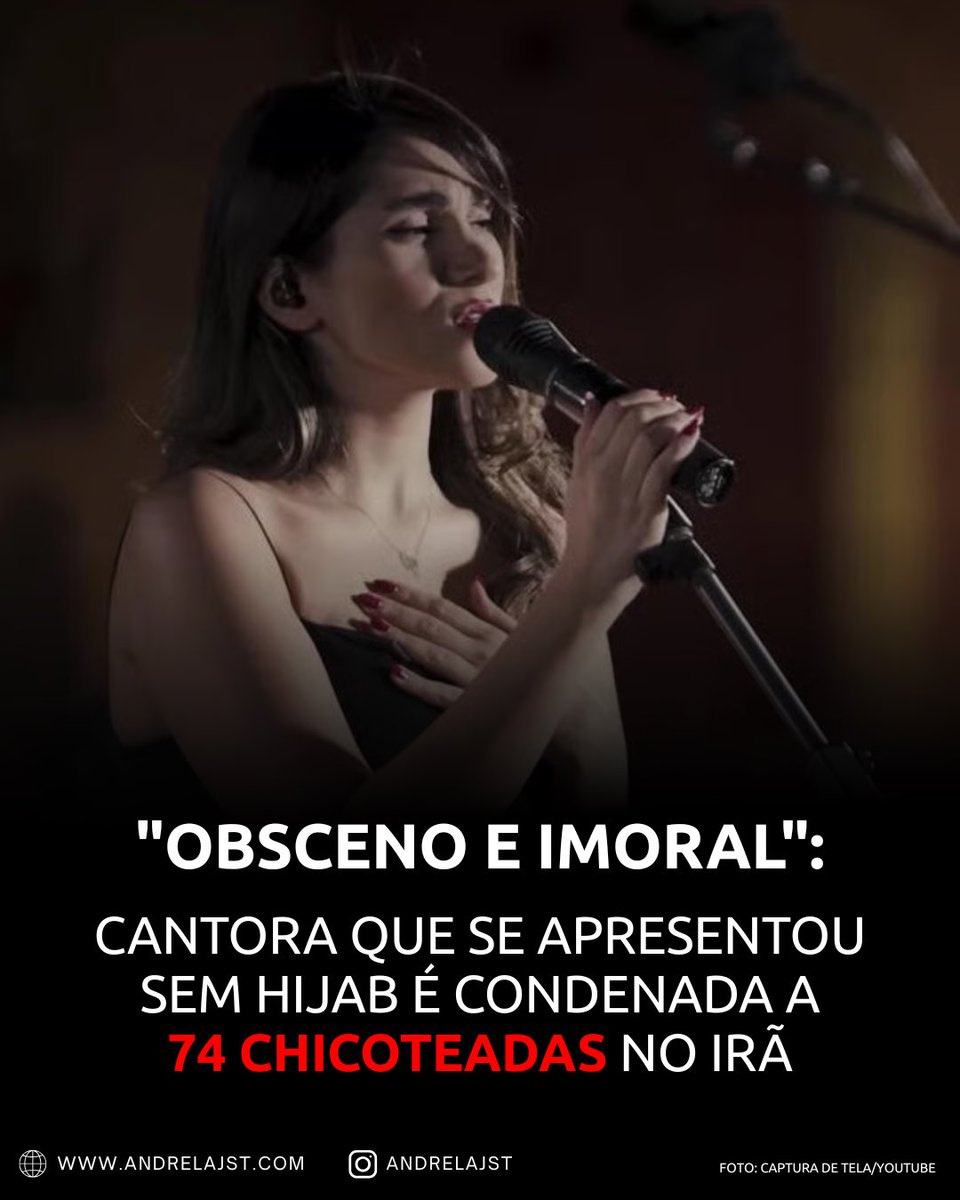 AndreLajst's tweet photo. A cantora iraniana Parastoo Ahmadi, que se apresentou sem véu em um show transmitido pelo YouTube em 2024, foi condenada nesta semana no Irã, juntamente com oito membros de sua equipe de produção e músicos, a 74 chibatadas, proibição de viajar por dois anos e de exercer atividades artísticas pelo mesmo período.

A acusação foi de que os músicos “produziram e publicaram conteúdo obsceno e imoral” em plataformas online.

Na apresentação, a cantora, de 29 anos, apareceu com um longo vestido preto, os braços e o pescoço descobertos e sem hijab. Ela já era conhecida no Irã pelo apoio ao movimento “Mulher, Vida, Liberdade” e por desafiar as restrições impostas às artistas no país.

Via: Ynet Global