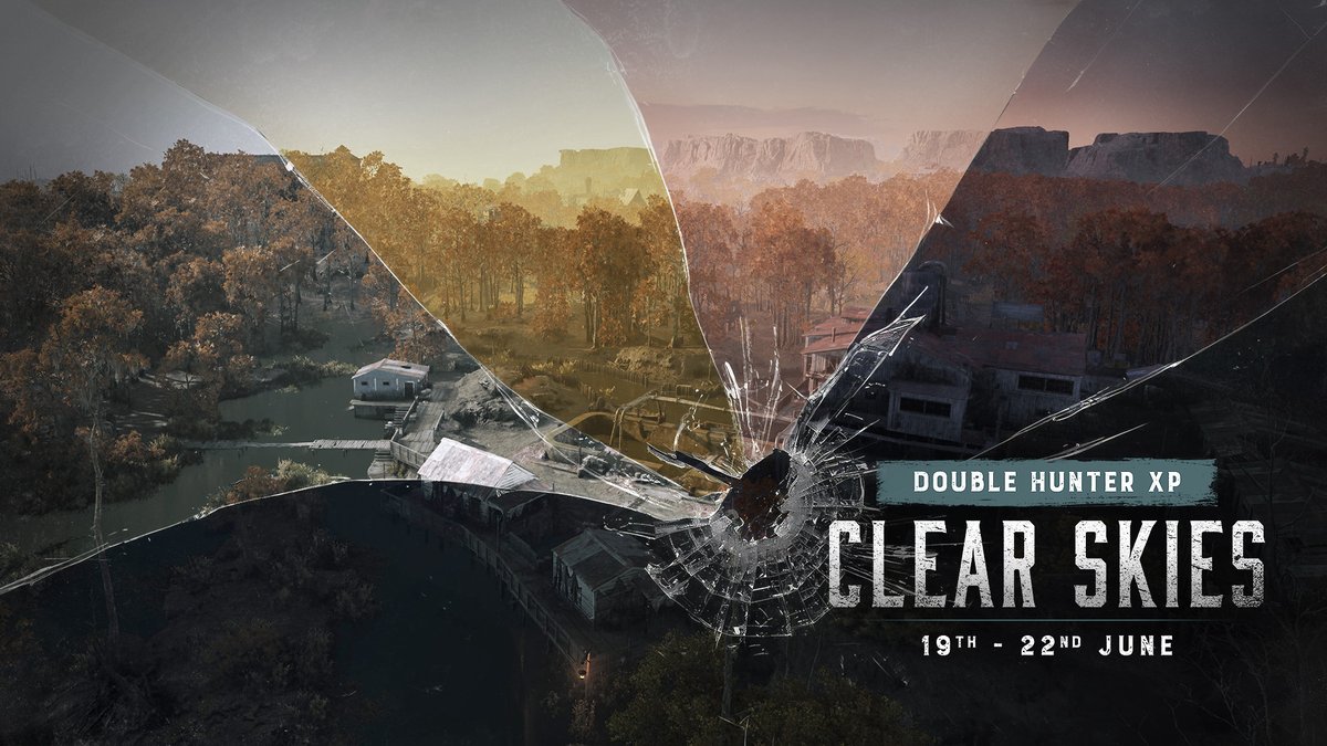HuntShowdown's tweet photo. Hunters,

The forecast for the weekend is Clear Skies and Double Hunter XP.

Clear sightlines across the hunting grounds level the playing field for any loadout. Calibrate your scopes and trust your aim. It's time to chase those Prestige rewards! https://t.co/miJelkBZuS