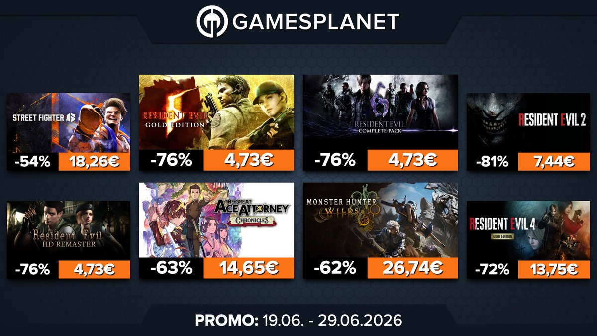 GamesplanetFR's tweet photo. Grosse promo éditeur Capcom. Plus de 110 titres concernés et 10 petits jours pour vous décider 👌

🔥 https://t.co/DlM5KbZTGU https://t.co/MSGYXNmqmc