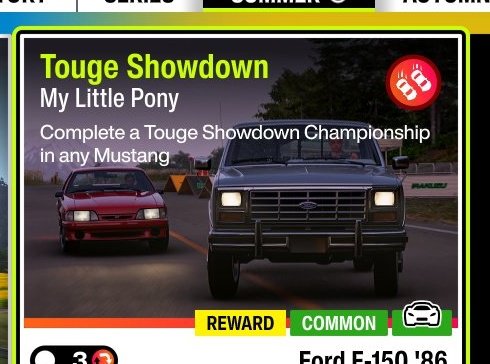 EasyShimazu's tweet photo. @ForzaHorizonEsp Por favor chequen esta parte dice con un mustang y probé varios que tenía y no funciona solo funciona el mustang 93 que sale en la imagen https://t.co/L4eghrMmmA