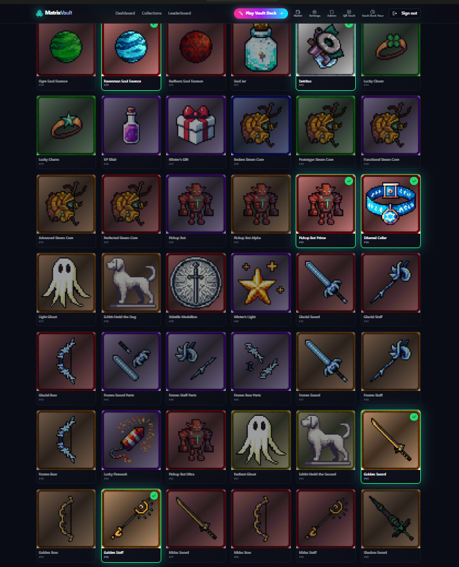 VaultDeck's tweet photo. I am currently updating collection calls to @enjin V3 Platform and resyncing collection. 
With this update I have a much cleaner Query and we are getting alot more data. (Insert Images here🤣🤣)
I hope that with the update people will actually be able to use their favourate cards https://t.co/JiPJqsaddc
