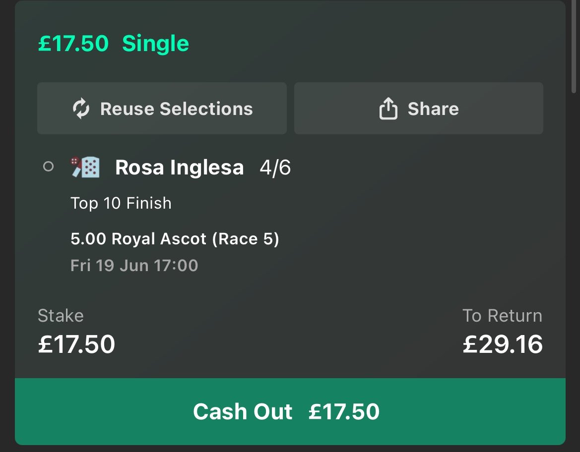 PBsportstips's tweet photo. 5.00 Royal Ascot 

Top 10 finish 

Ross Inglesa

£17.50-29.16 

#rosainglesa #royalascotrace5 https://t.co/VZyfFaAgvj