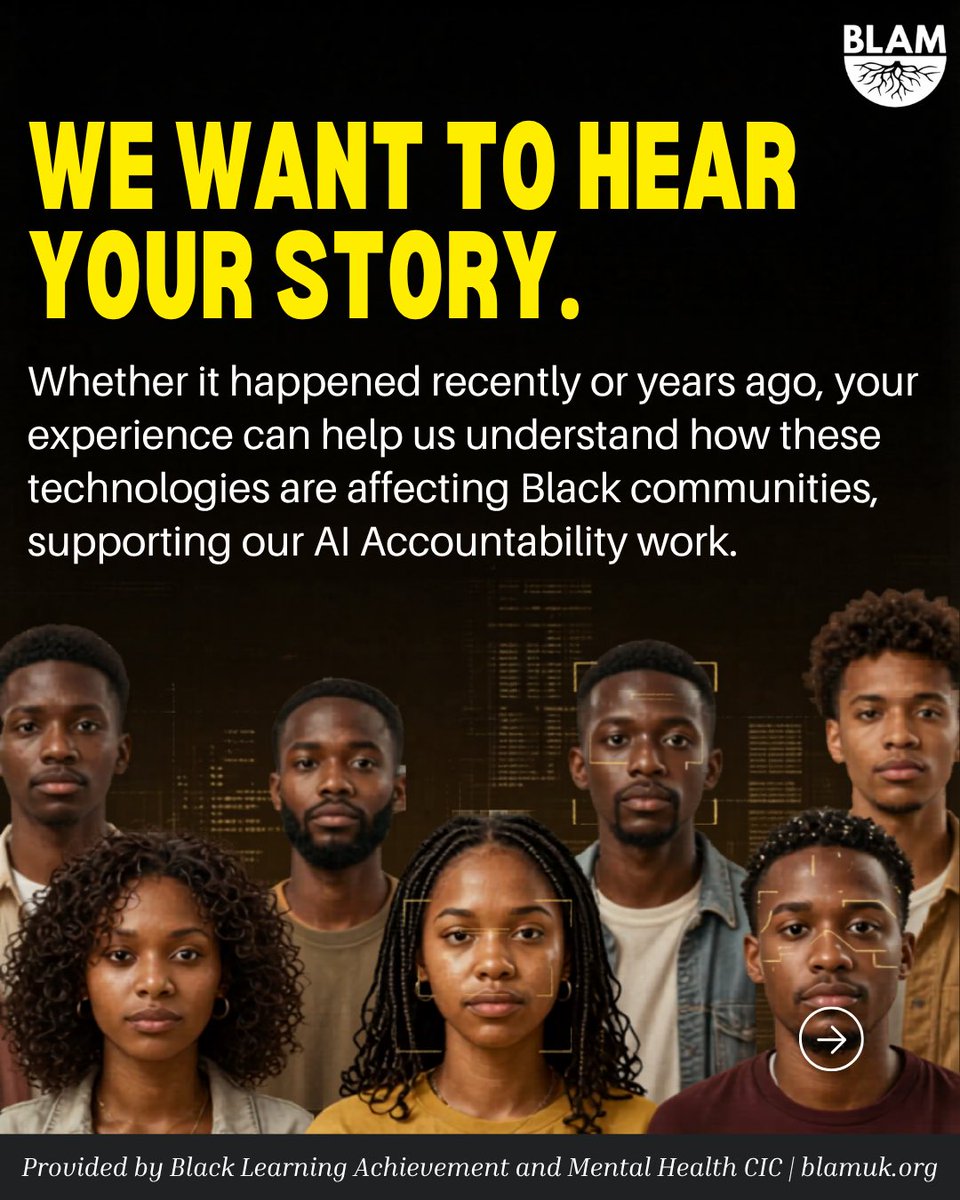 BLAMCharity's tweet photo. 🚨 HAS FACIAL RECOGNITION TARGETED YOU?

Have you been stopped, questioned, monitored, or identified through facial recognition technology or police surveillance?

We want to hear from you.

📩 ai@blamuk.org
🔗 Complete our survey via the link in our bio.

#AIAccountability https://t.co/6vSQnB57Wh